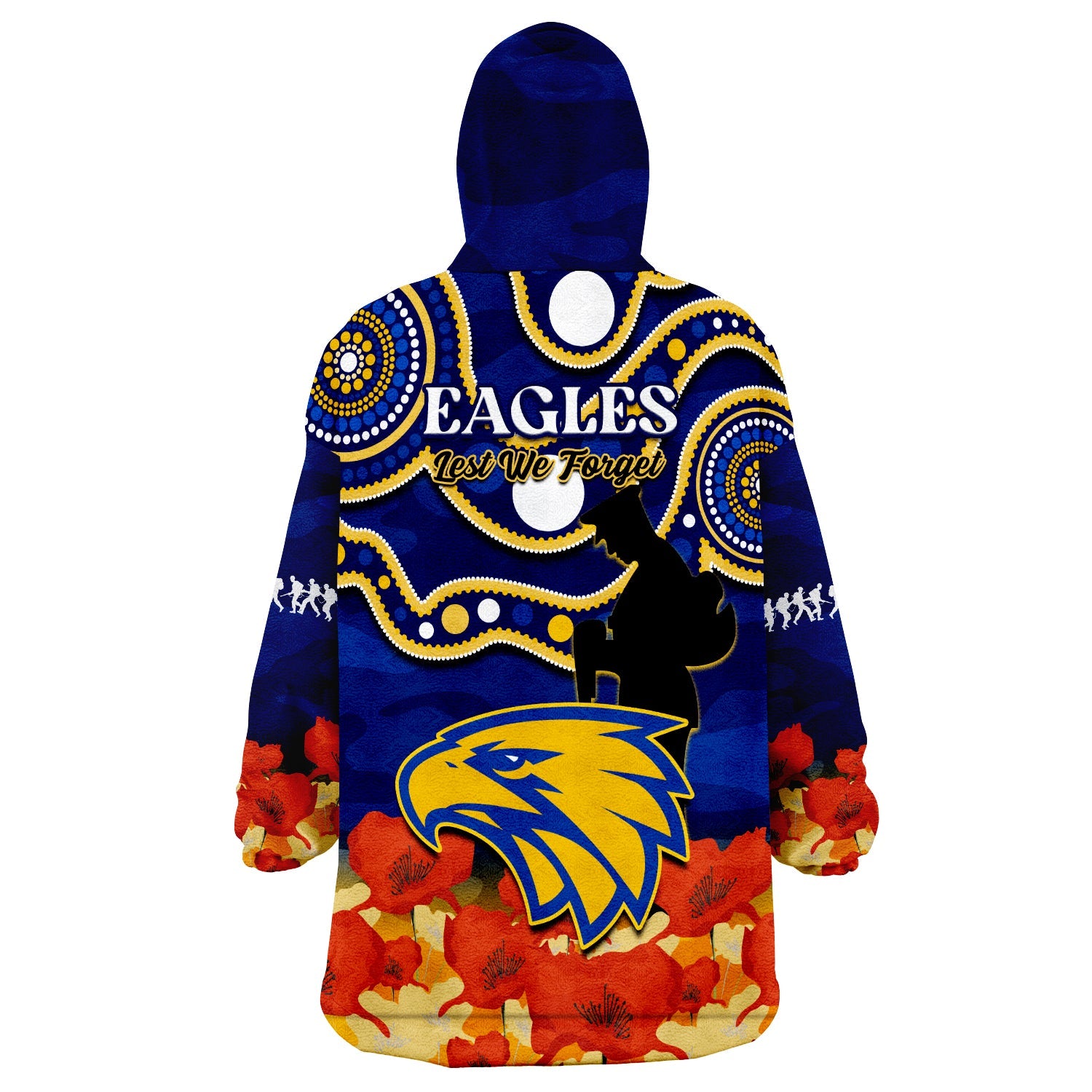 Eagles Football ANZAC 2023 Wearable Blanket Hoodie West Coast Indigenous Mix Poppy Camouflage - Vibe Hoodie Shop