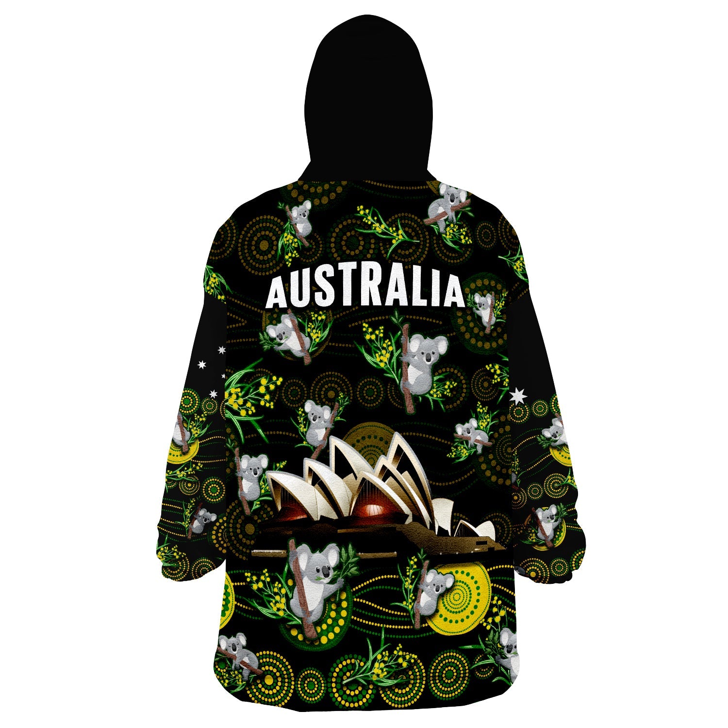 Australia Wearable Blanket Hoodie Aboriginal Golden Wattle Mix Koala and Sydney Opera House - Vibe Hoodie Shop