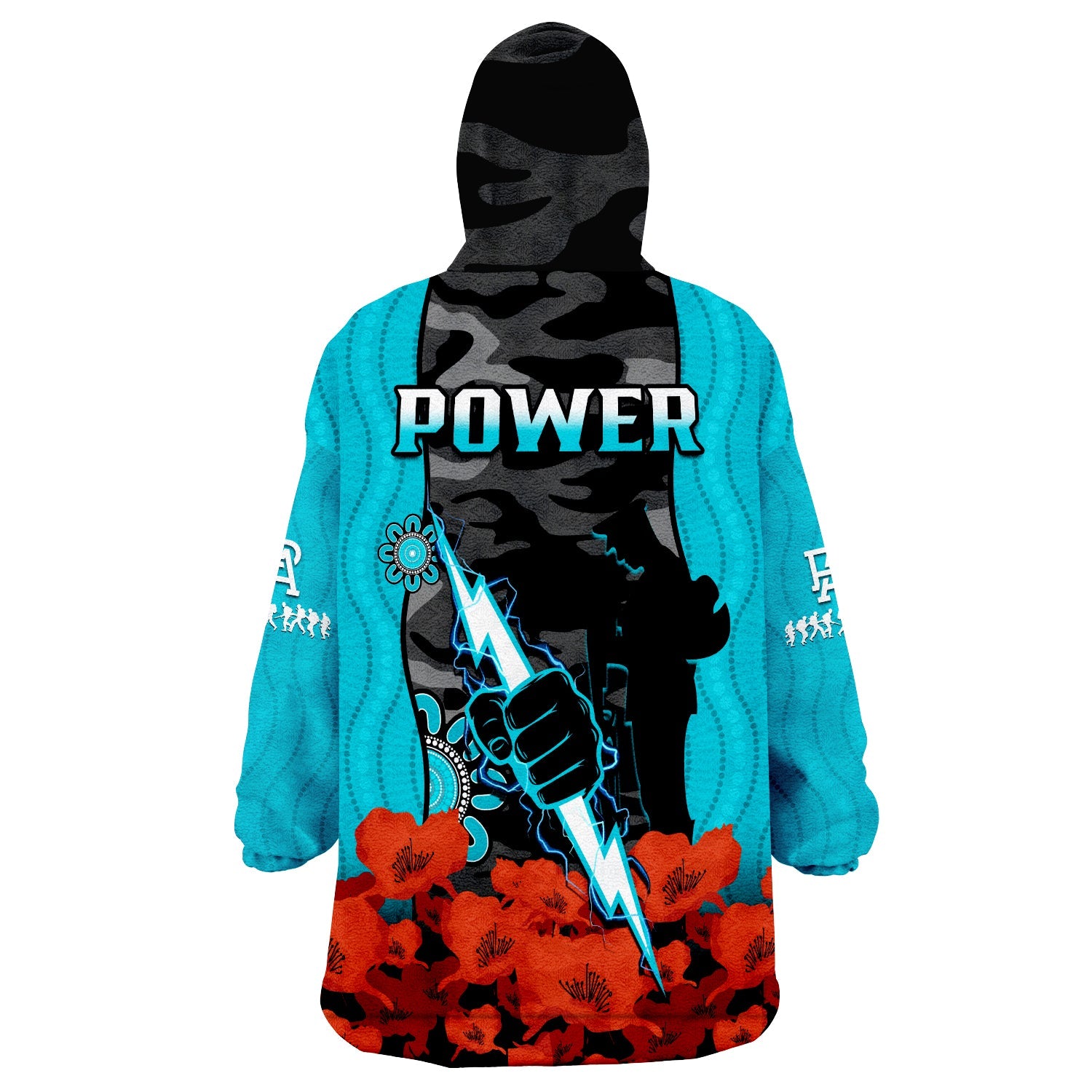 Port Adelaide Football ANZAC 2023 Wearable Blanket Hoodie Power Aboriginal Mix Poppy Camouflage - Vibe Hoodie Shop