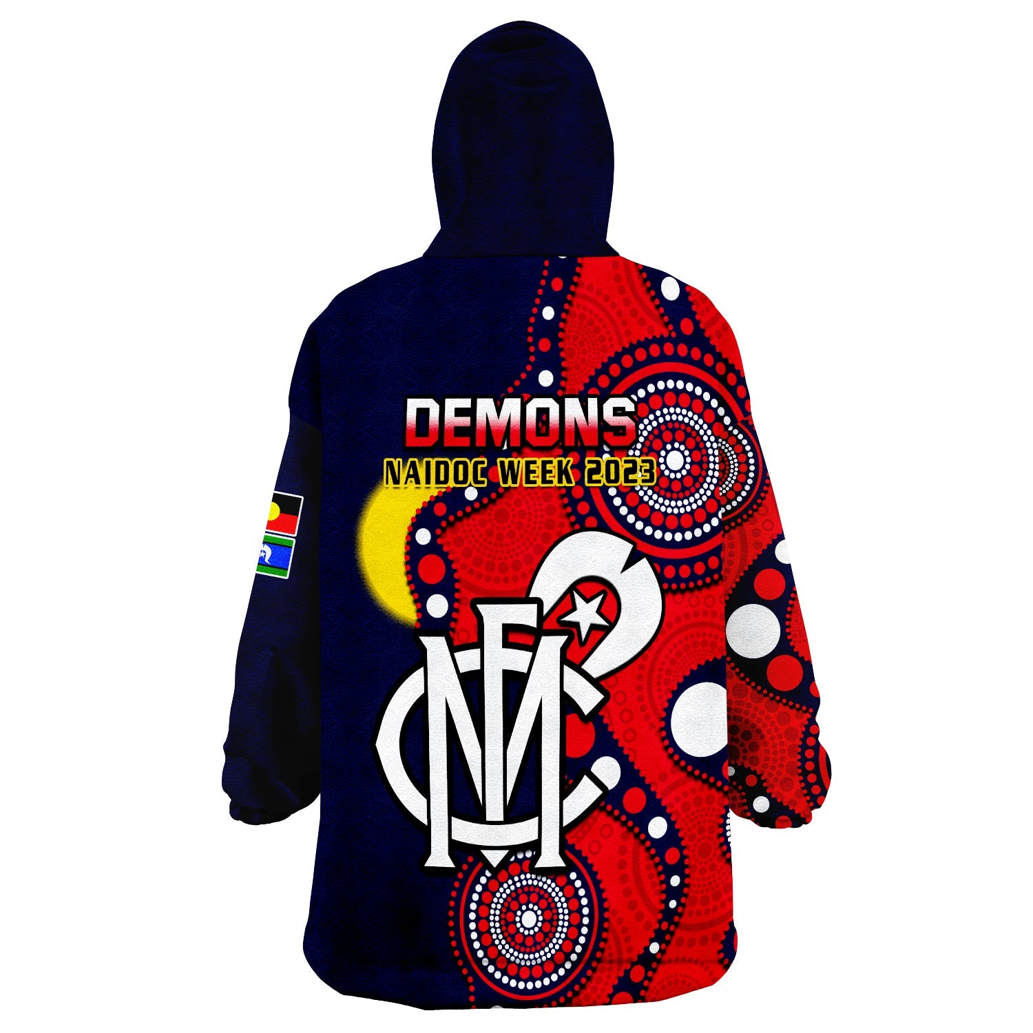 Melbourne Football NAIDOC 2023 Wearable Blanket Hoodie Demons For Our Elders Indigenous - Vibe Hoodie Shop