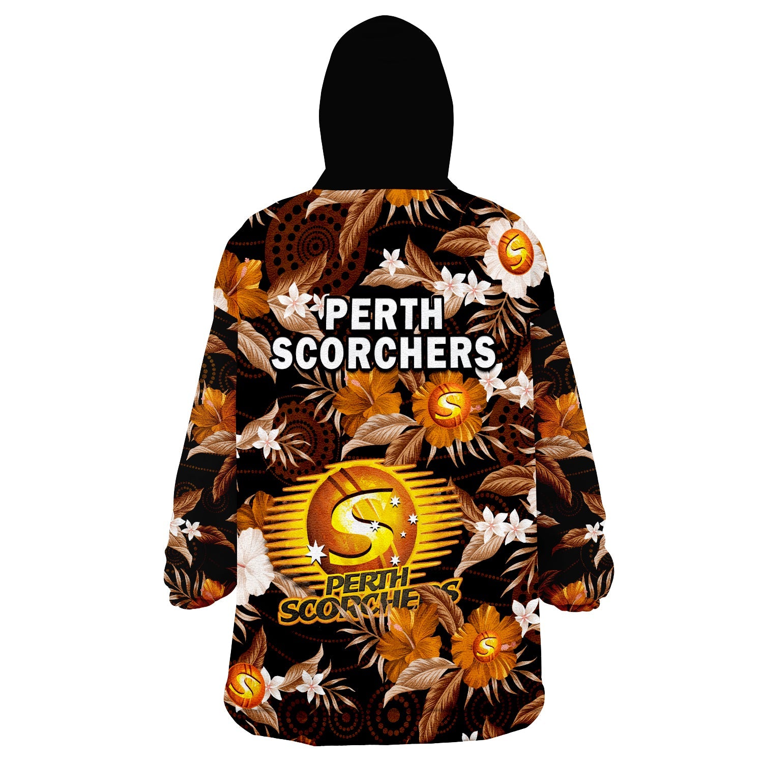 Perth Scorchers Cricket Wearable Blanket Hoodie Aboriginal Art Mix Tropical Flowers - Vibe Hoodie Shop