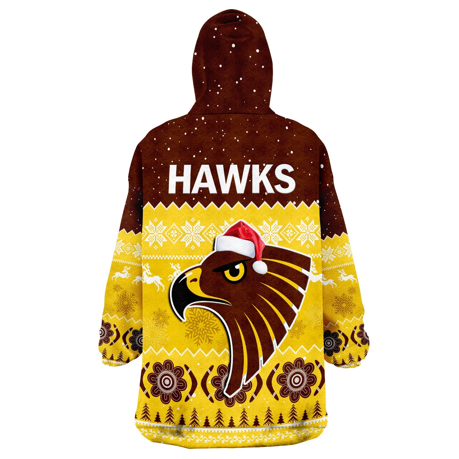 Hawthorn Football Wearable Blanket Hoodie Hawks Indigenous Merry Christmas - Vibe Hoodie Shop