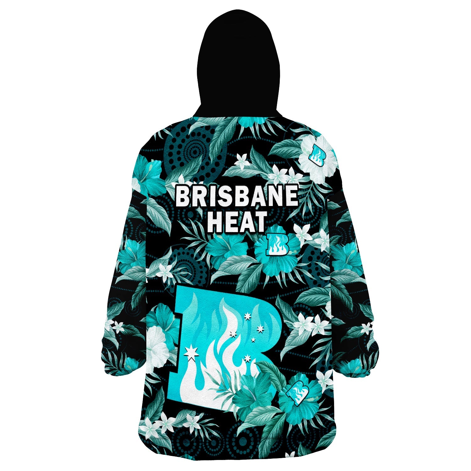 Brisbane Heat Cricket Wearable Blanket Hoodie Aboriginal Art Mix Tropical Flowers - Vibe Hoodie Shop
