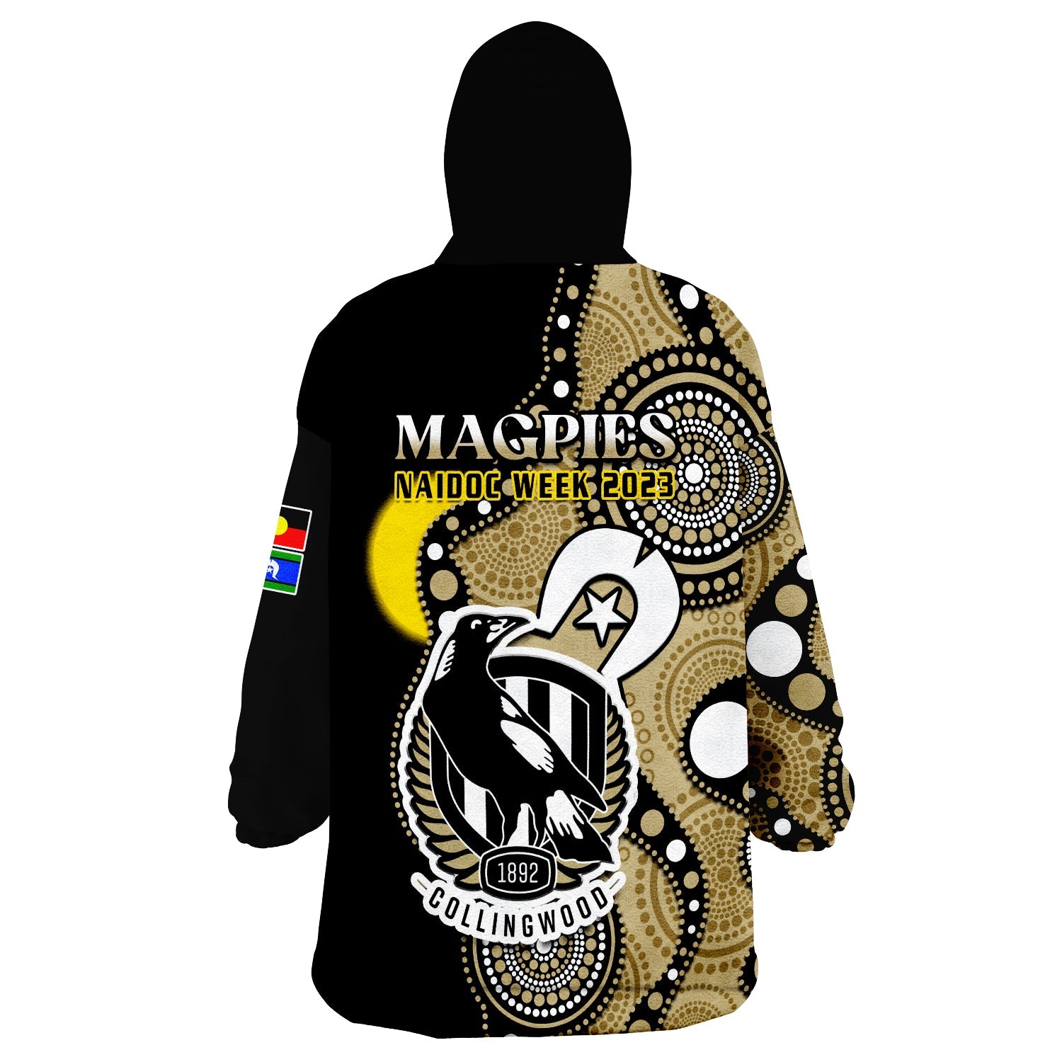 Collingwood Football NAIDOC 2023 Wearable Blanket Hoodie Magpies For Our Elders Indigenous Art - Vibe Hoodie Shop