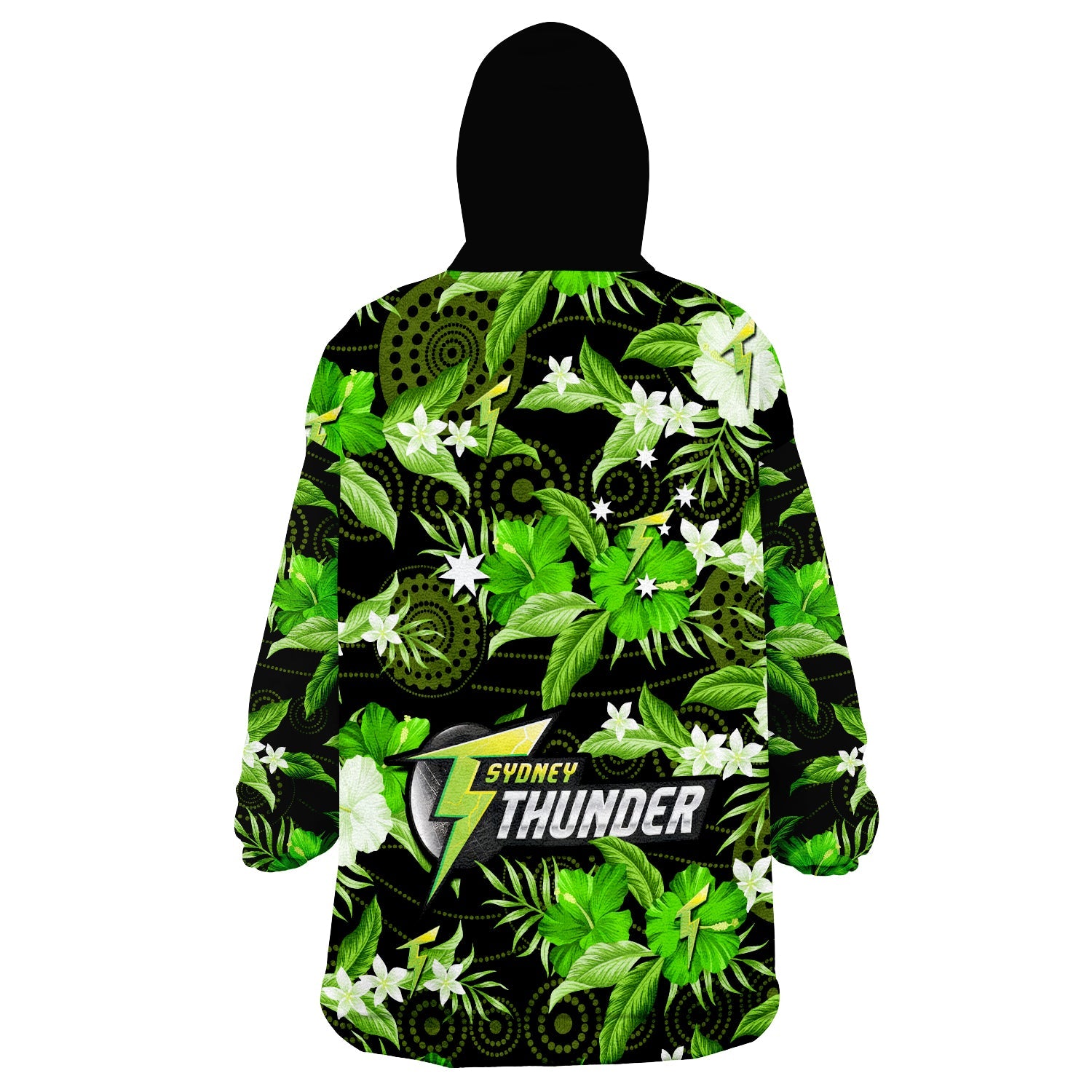 Sydney Thunder Cricket Wearable Blanket Hoodie Aboriginal Art Mix Tropical Flowers - Vibe Hoodie Shop