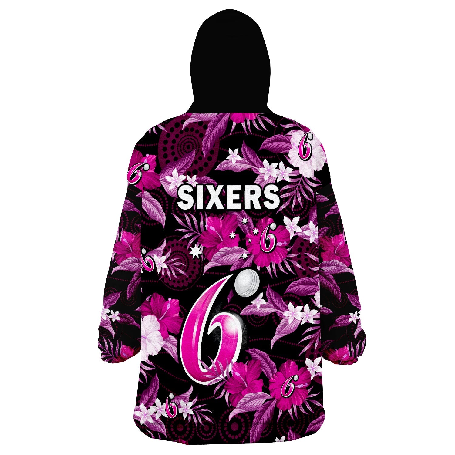 Sydney Sixers Cricket Wearable Blanket Hoodie Aboriginal Art Mix Tropical Flowers - Vibe Hoodie Shop