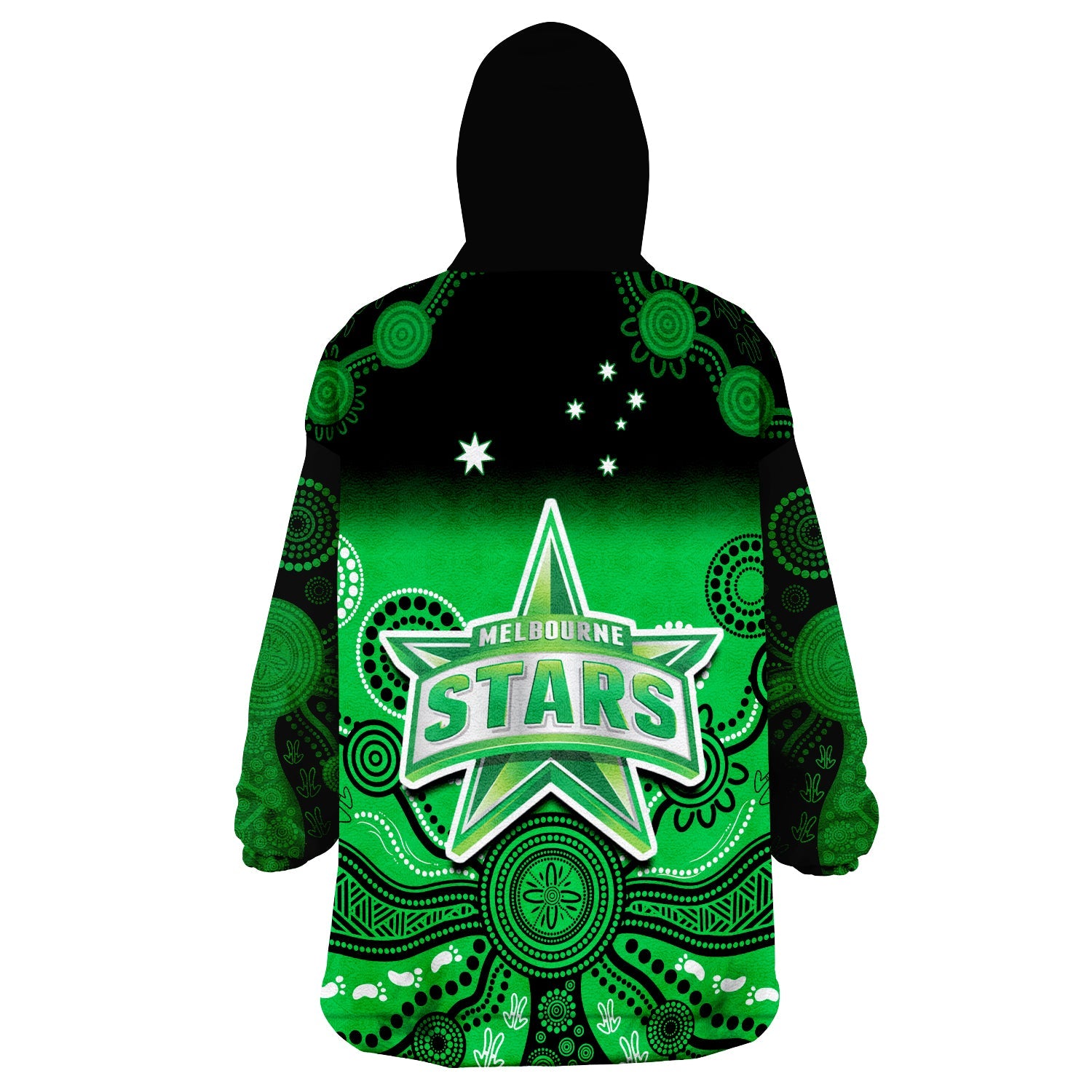 Stars Cricket Wearable Blanket Hoodie Melbourne Team Green Gradient Aboriginal Art - Vibe Hoodie Shop