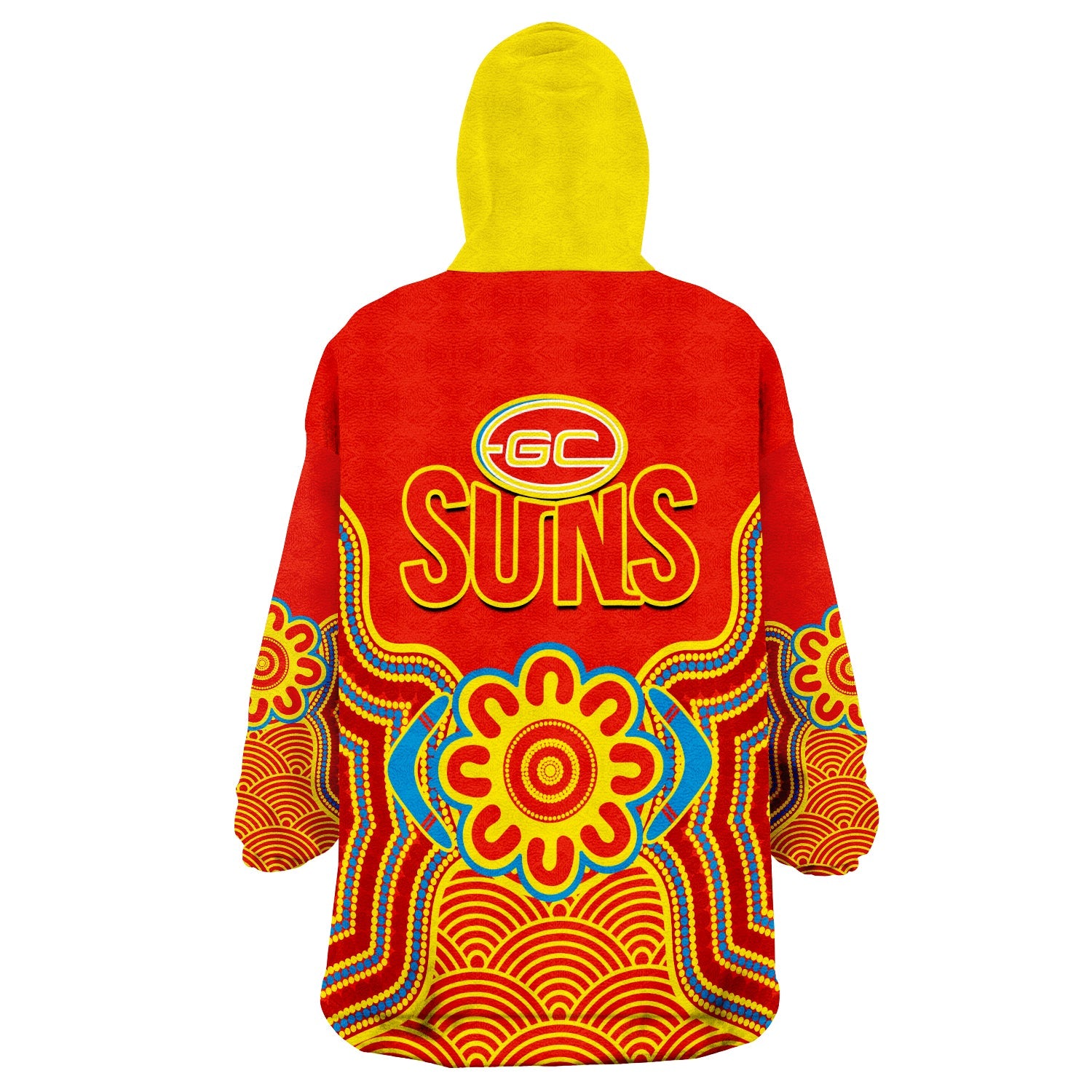 Gold Coast Football Wearable Blanket Hoodie Suns Indigenous Pattern - Vibe Hoodie Shop