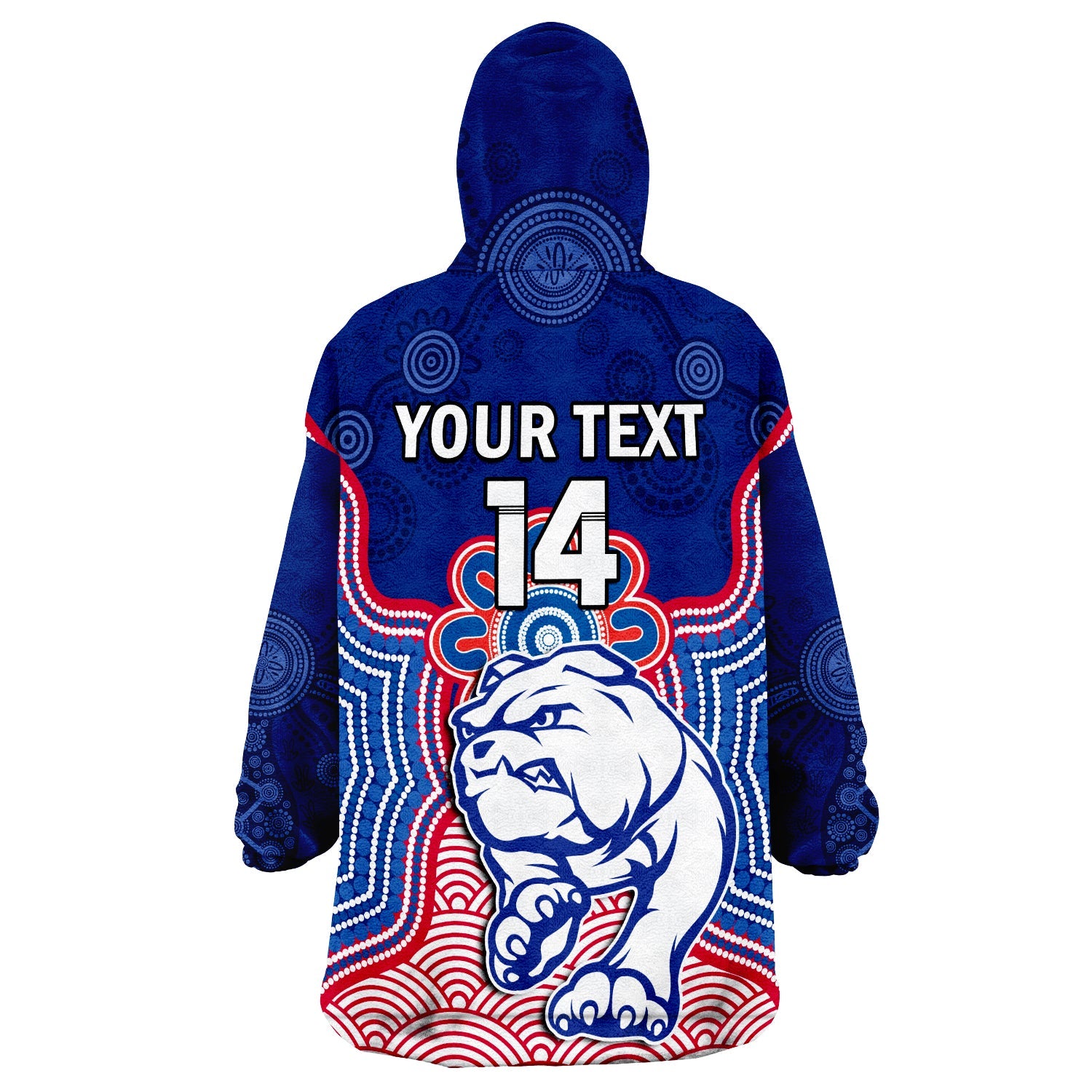 (Custom Text And Number) Bulldogs Football Wearable Blanket Hoodie Western Doggies Aboriginal Art - Vibe Hoodie Shop