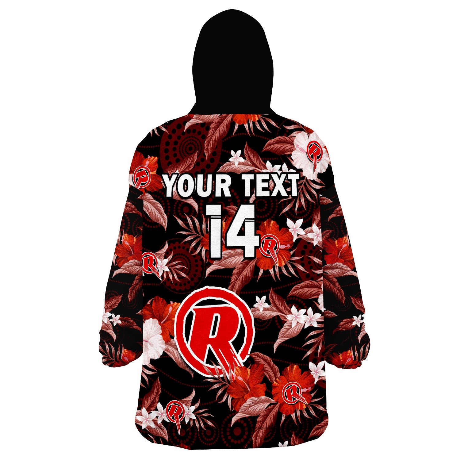 (Custom Text And Number) Melbourne Renegades Cricket Wearable Blanket Hoodie Aboriginal Art Mix Tropical Flowers - Vibe Hoodie Shop