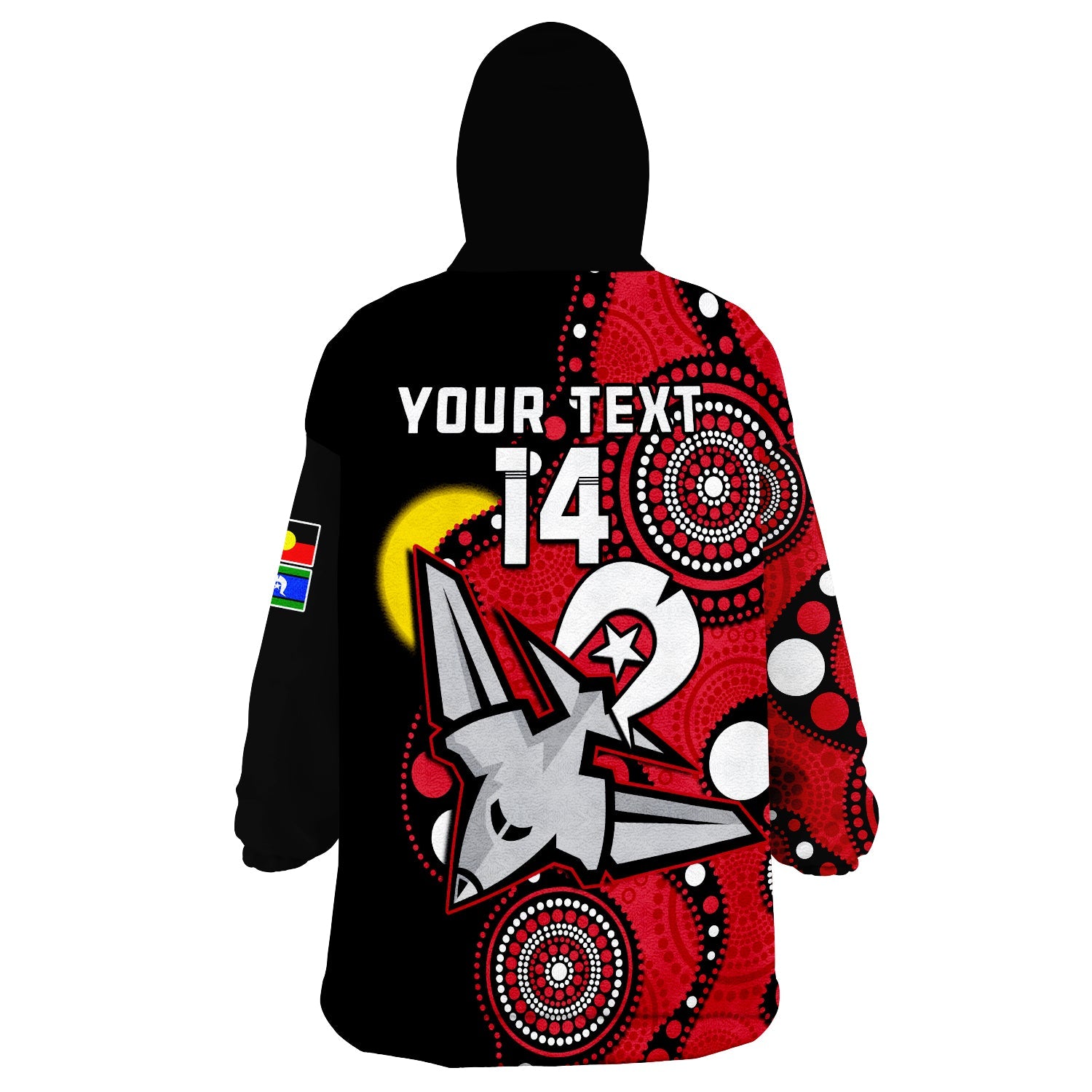 (Custom Text And Number) Essendon Football NAIDOC 2023 Wearable Blanket Hoodie Bombers For Our Elders Indigenous Art - Vibe Hoodie Shop