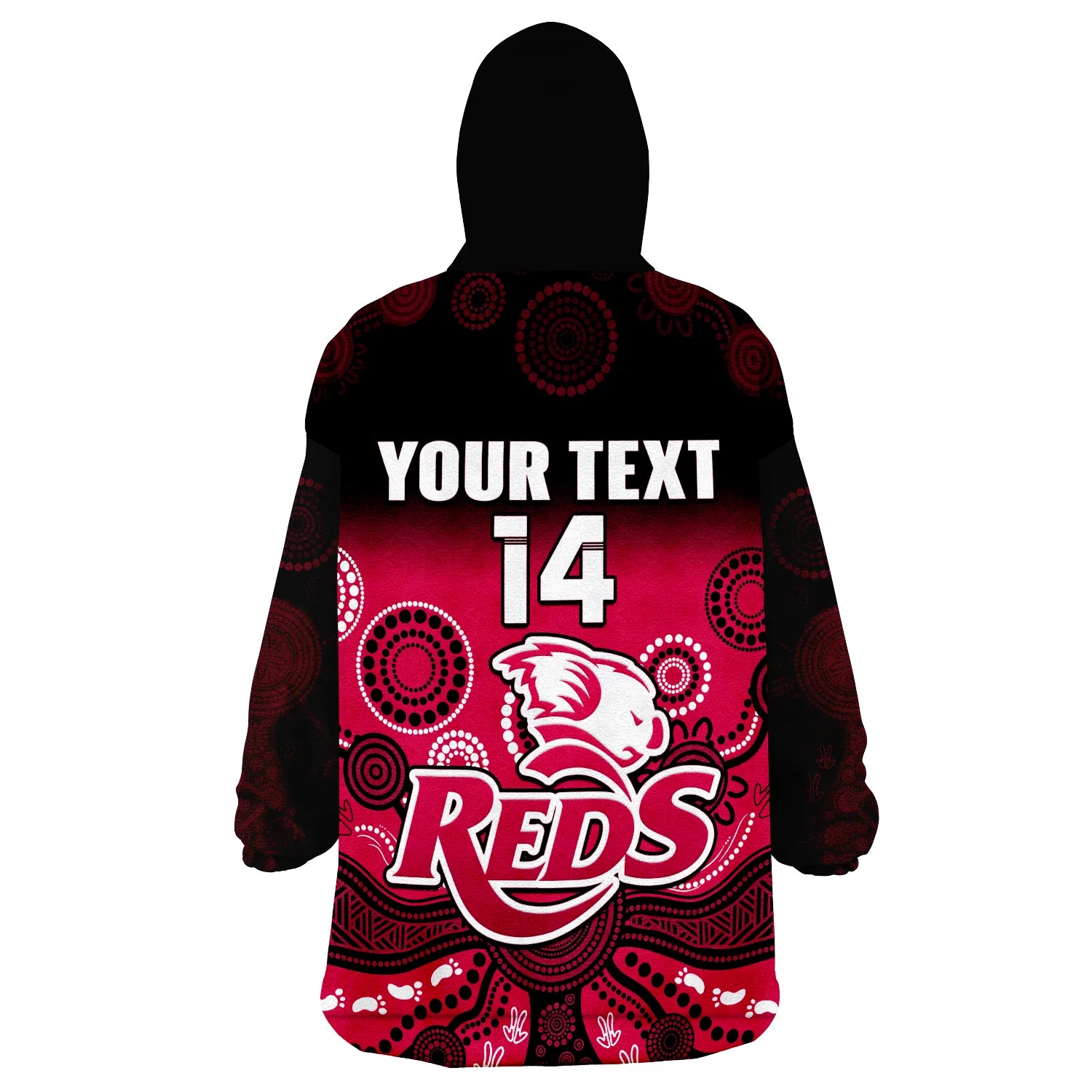 (Custom Text And Number) Queensland Reds Rugby Wearable Blanket Hoodie Gradient Aboriginal - Vibe Hoodie Shop