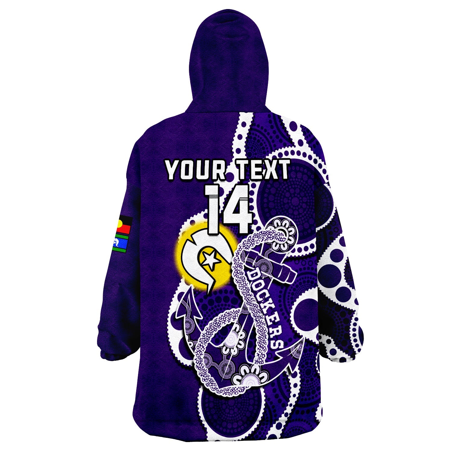 (Custom Text And Number) Fremantle Football NAIDOC 2023 Wearable Blanket Hoodie Dockers For Our Elders Indigenous Art - Vibe Hoodie Shop