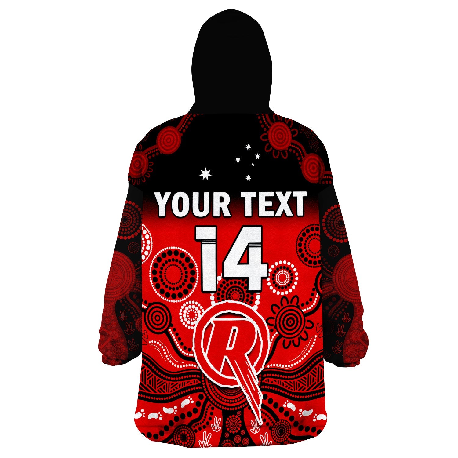 (Custom Text And Number) Renegades Cricket Wearable Blanket Hoodie Melbourne Gradient Aboriginal Art - Vibe Hoodie Shop