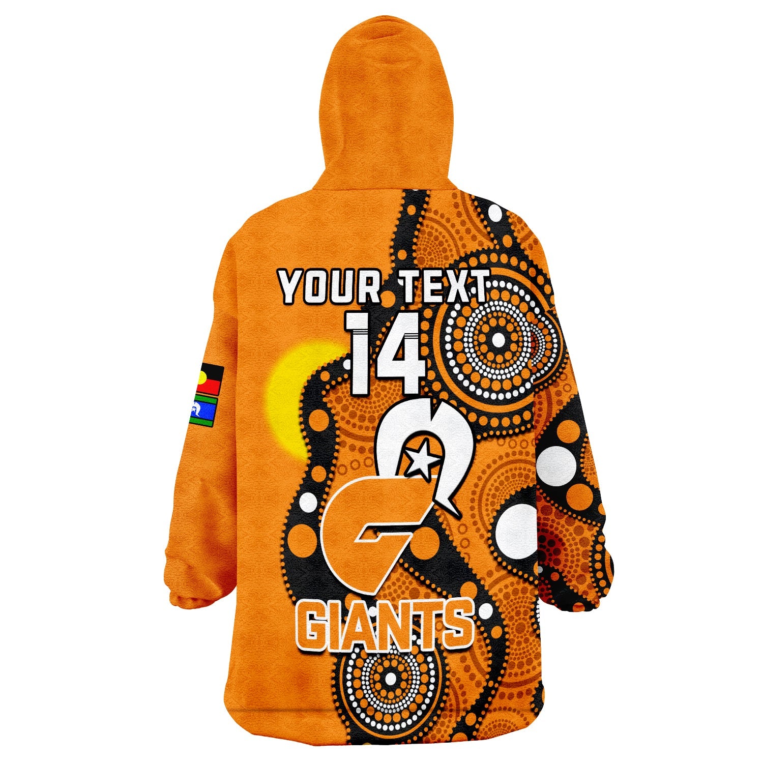 (Custom Text And Number) GWS Giants Football NAIDOC 2023 Wearable Blanket Hoodie Indigenous For Our Elders - Vibe Hoodie Shop