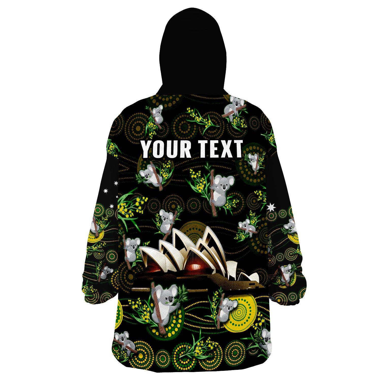 (Custom Personalised) Australia Wearable Blanket Hoodie Aboriginal Golden Wattle Mix Koala and Sydney Opera House - Vibe Hoodie Shop