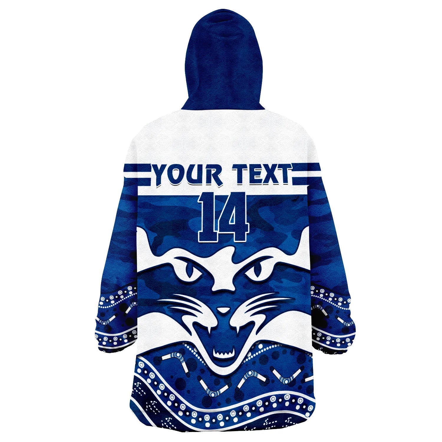 (Custom Text And Number) Cats Football ANZAC Wearable Blanket Hoodie Geelong Camouflage Poppy Mix Aboriginal - Vibe Hoodie Shop