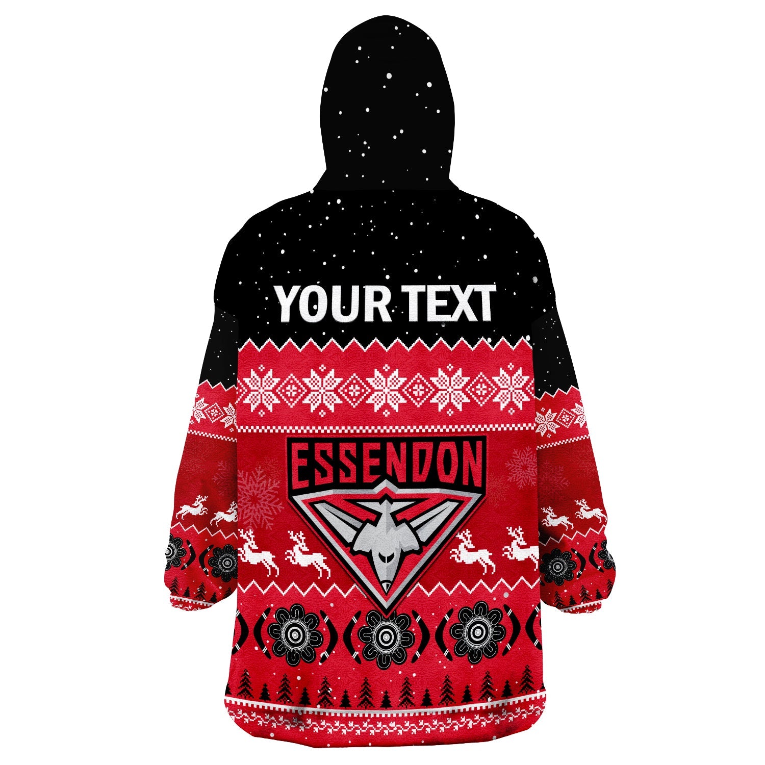 (Custom Personalised) Essendon Football Wearable Blanket Hoodie Bombers Indigenous Merry Christmas - Vibe Hoodie Shop