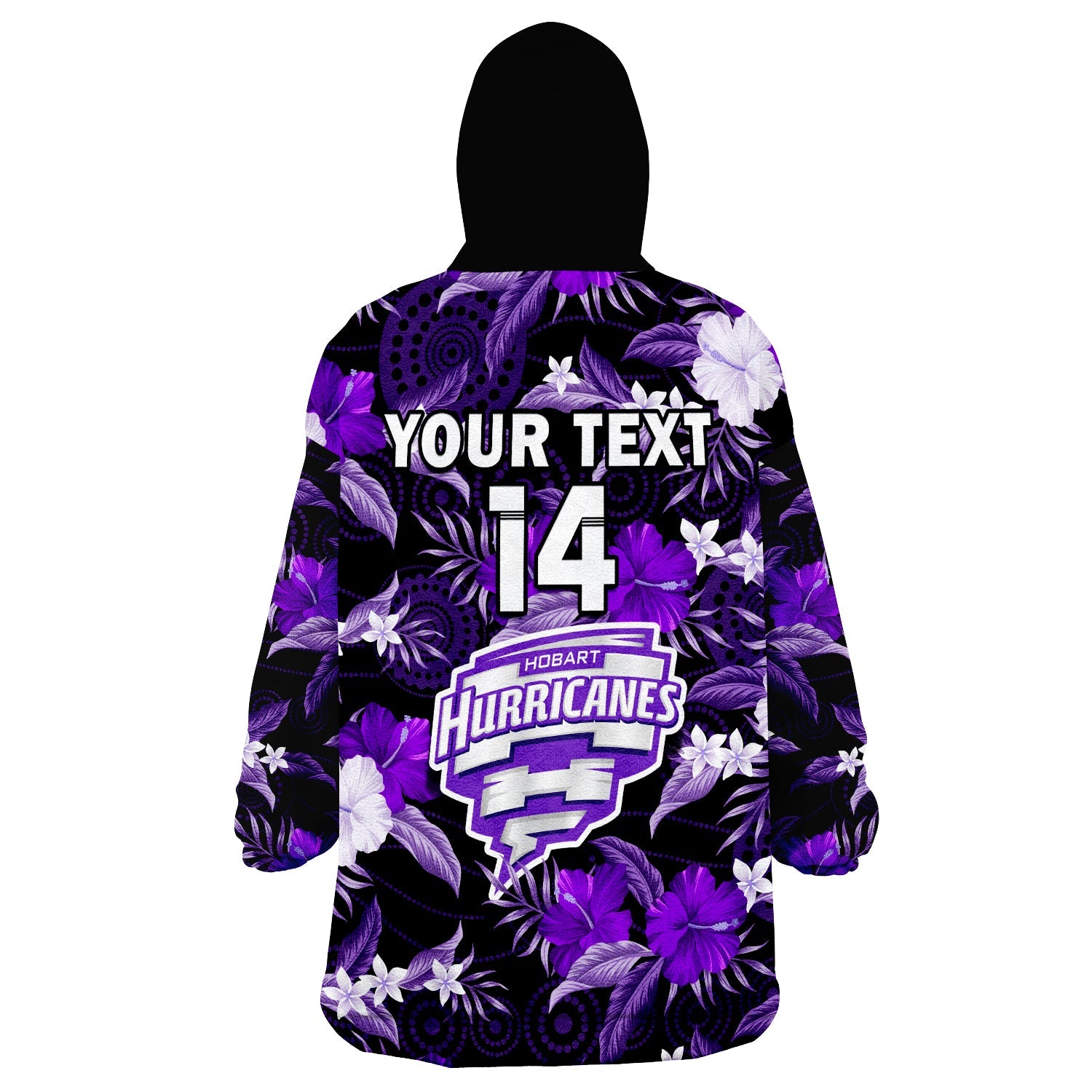 (Custom Text And Number) Hobart Hurricanes Cricket Wearable Blanket Hoodie Aboriginal Art Mix Tropical Flowers - Vibe Hoodie Shop