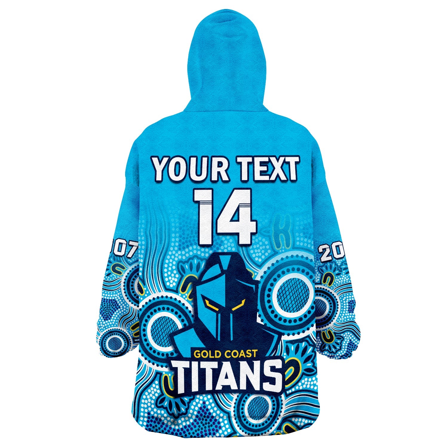 (Custom Text And Number) Titans Rugby Wearable Blanket Hoodie Gold Coast 2007 Aboriginal Art - Vibe Hoodie Shop