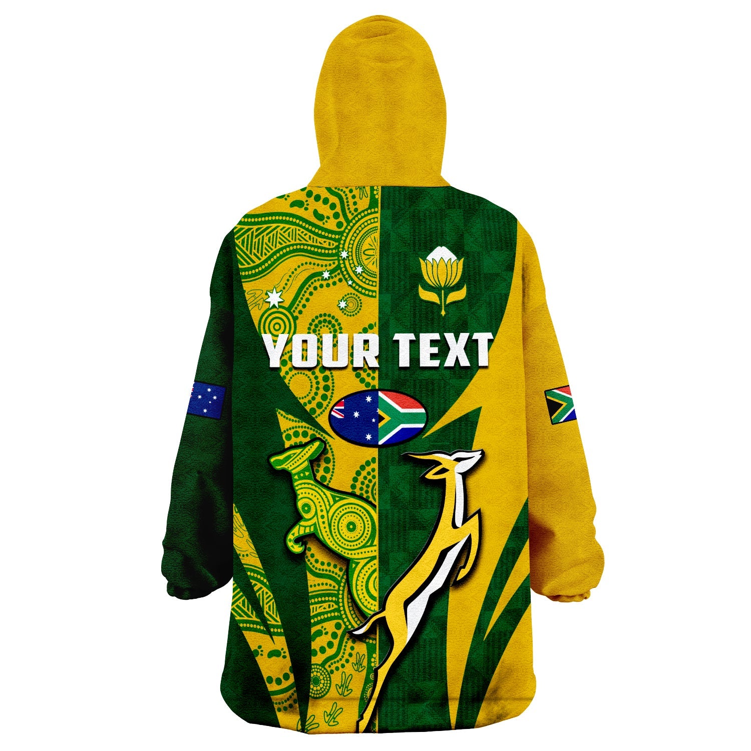 (Custom Personalised) Australia Rugby and South Africa Rugby Wearable Blanket Hoodie Wallabies Mix Springboks Sporty - Vibe Hoodie Shop