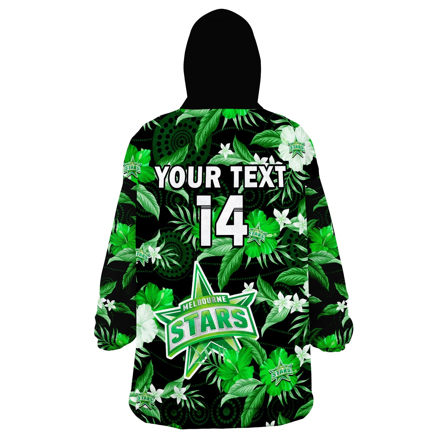 (Custom Text And Number) Melbourne Stars Cricket Wearable Blanket Hoodie Aboriginal Art Mix Tropical Flowers - Vibe Hoodie Shop