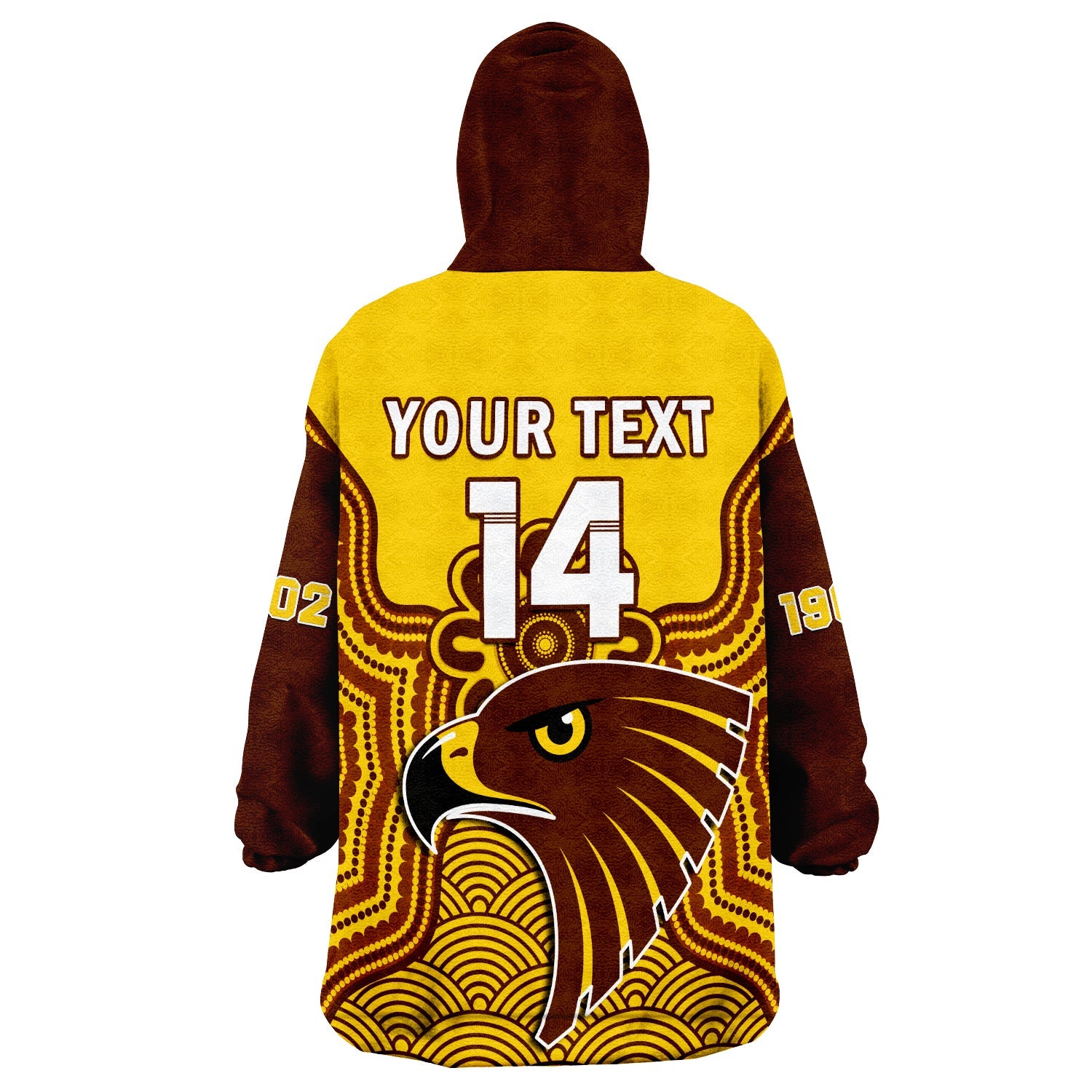 (Custom Text And Number) Hawthorn Football Wearable Blanket Hoodie Go Hawks 1902 Aboriginal Art - Vibe Hoodie Shop