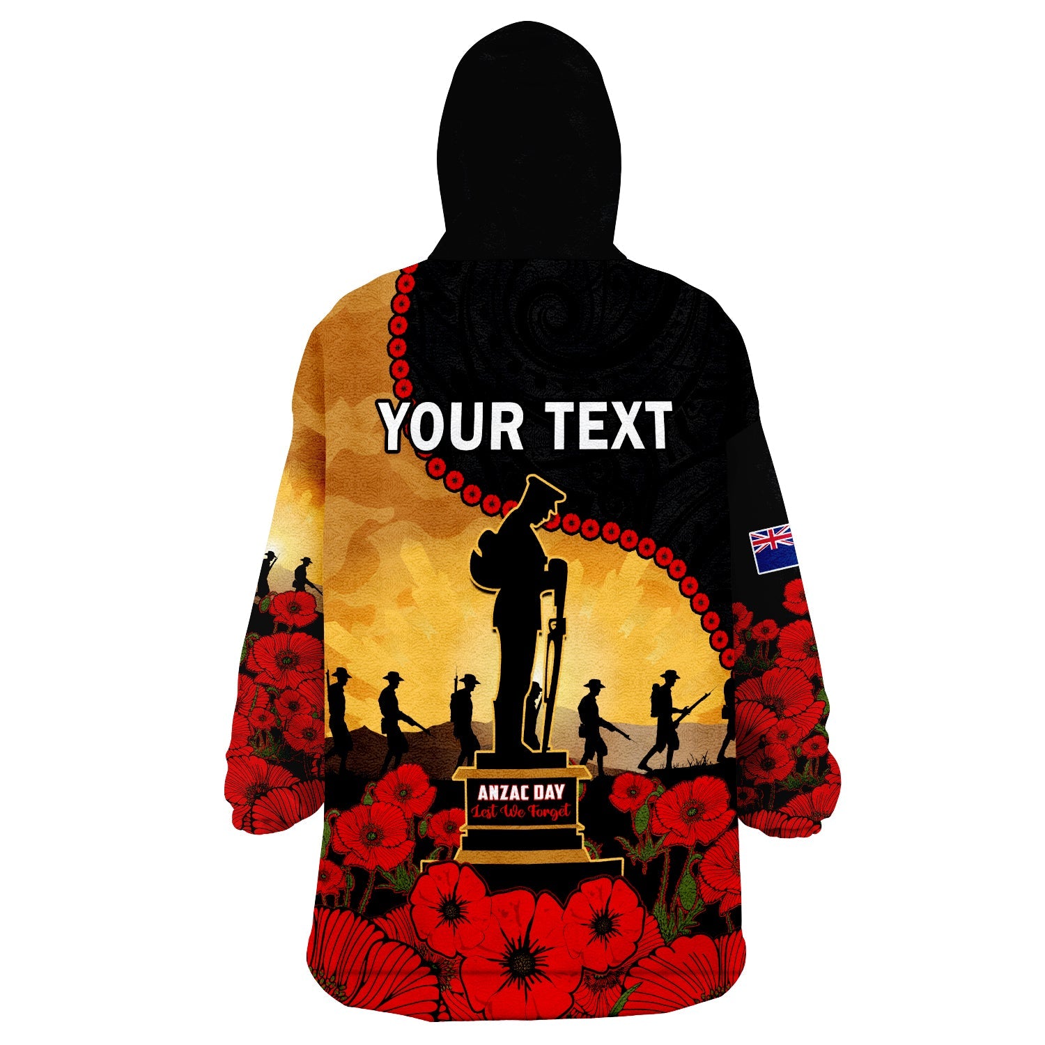 (Custom Personalised) New Zealand Anzac Wearable Blanket Hoodie Maori Camouflage Mix Poppies We Will Remember Them - Vibe Hoodie Shop