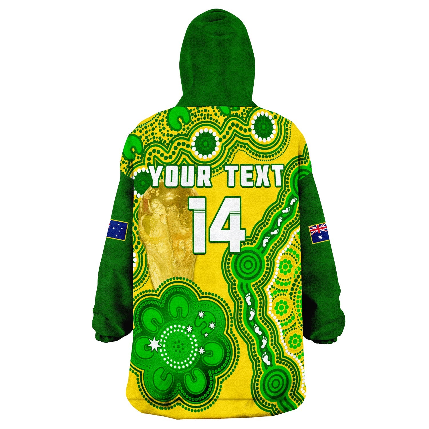 (Custom Text And Number) Australia Soccer Wearable Blanket Hoodie Socceroos Aboriginal WC 2022 - Vibe Hoodie Shop