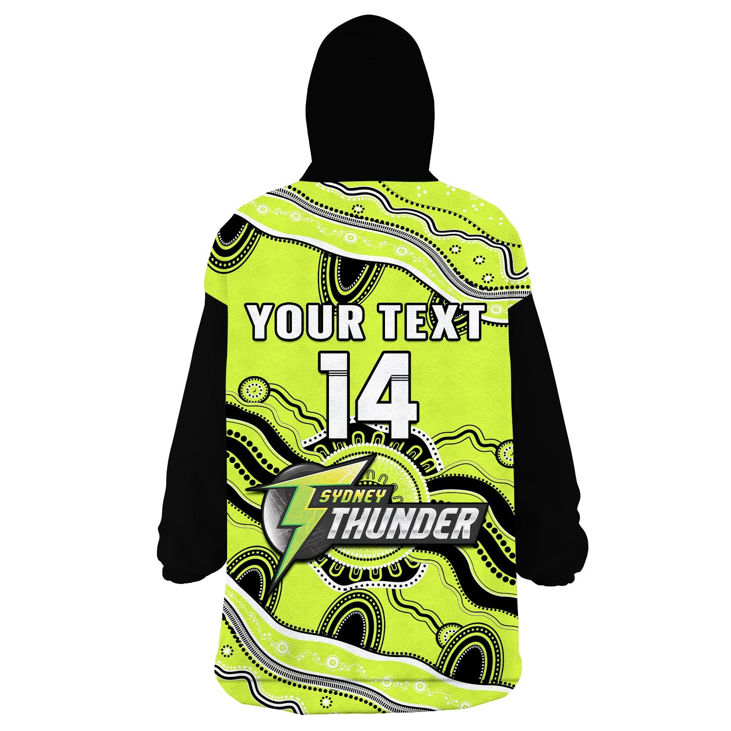 (Custom Text And Number) Thunder Cricket Wearable Blanket Hoodie Sydney Aboriginal Painting - Vibe Hoodie Shop