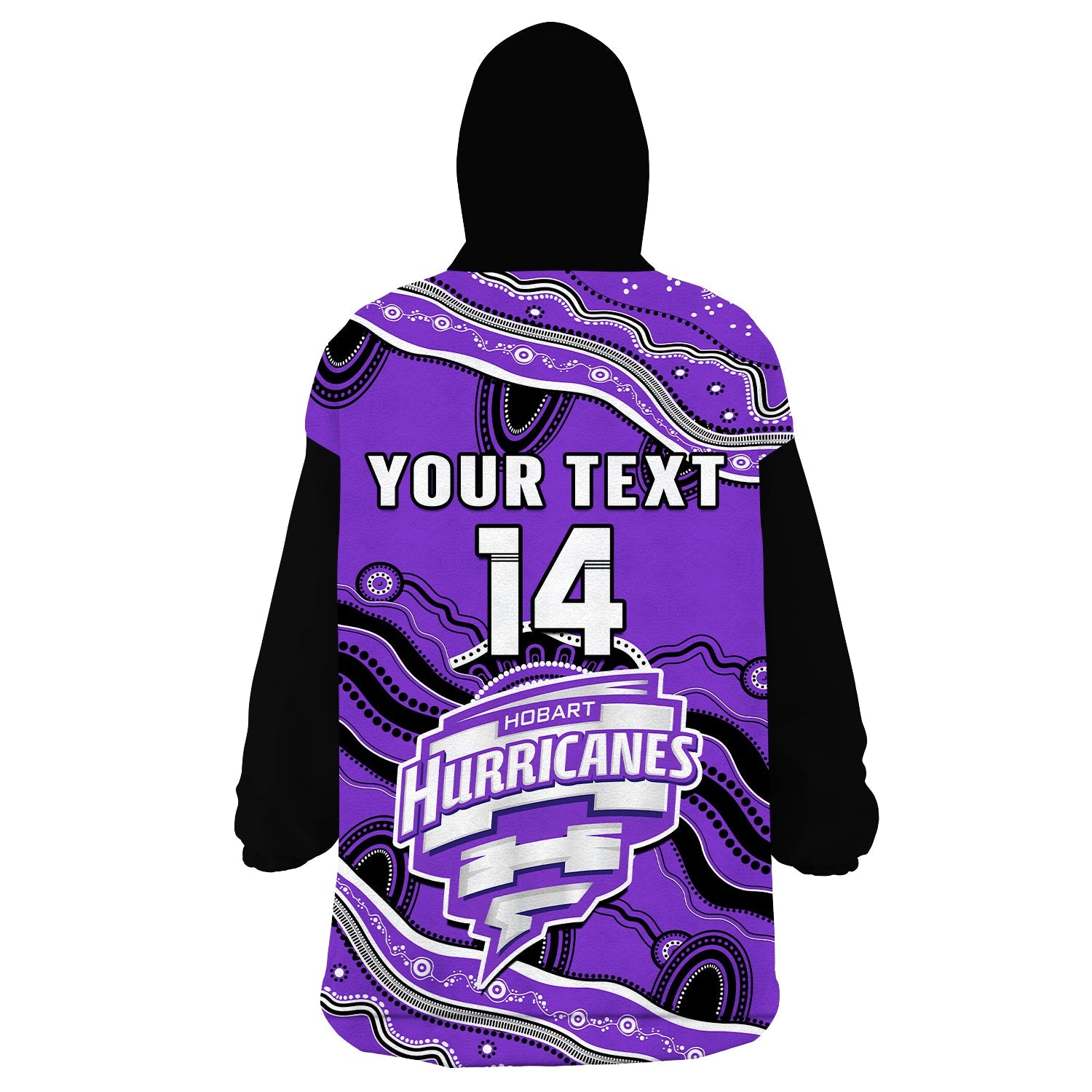 (Custom Text And Number) Hurricanes Cricket Wearable Blanket Hoodie Hobart Aboriginal Painting - Vibe Hoodie Shop