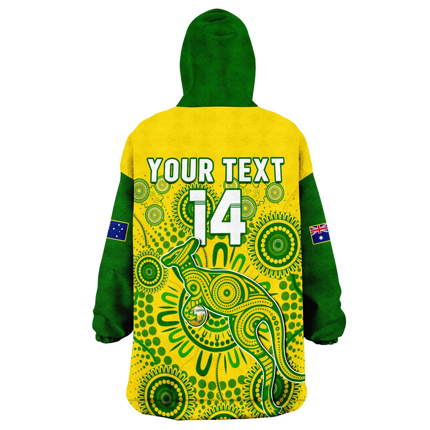 (Custom Text And Number) Australia Soccer Wearable Blanket Hoodie Socceroos Kangaroo Aussie Indigenous National Color - Vibe Hoodie Shop