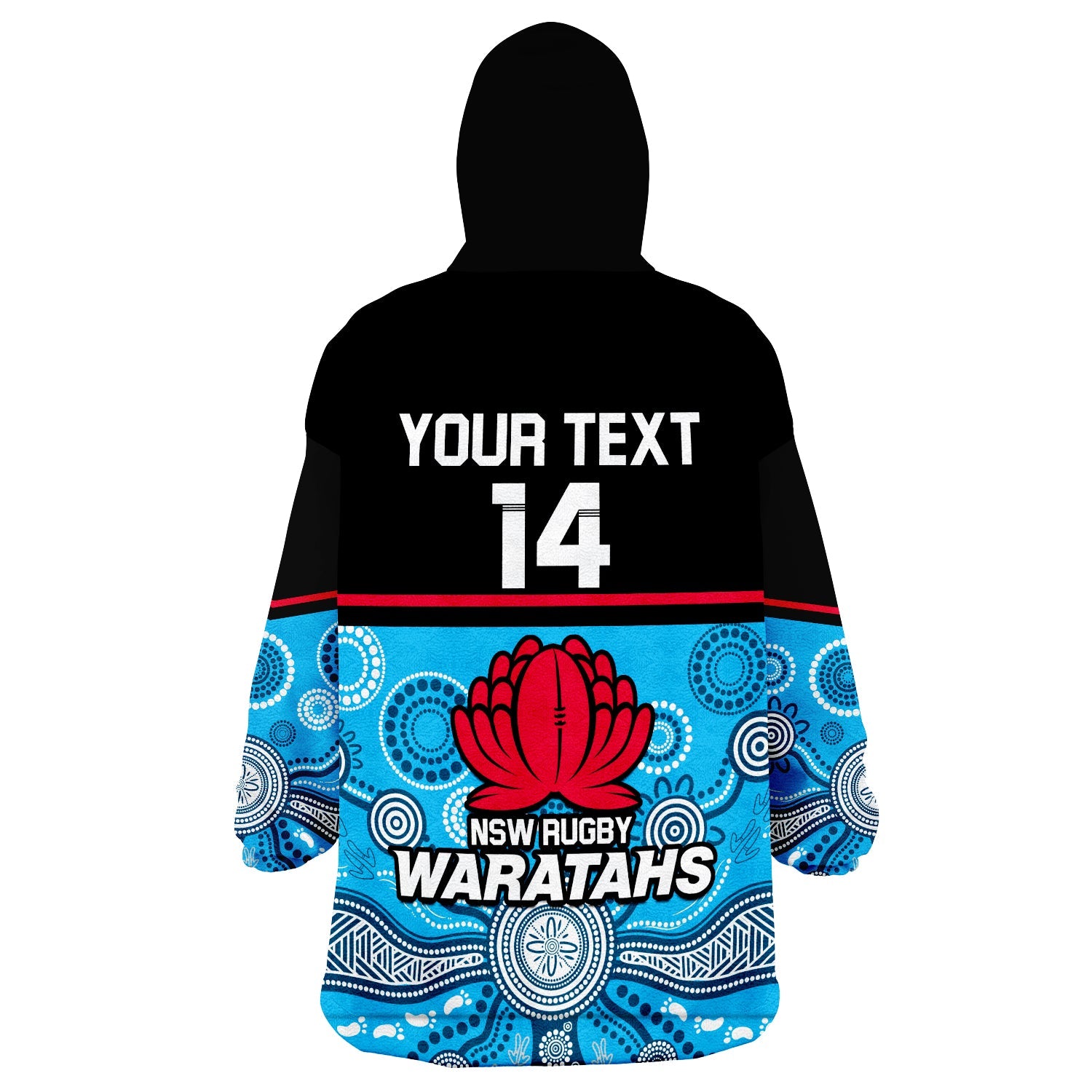 (Custom Text And Number) Waratahs Super Rugby 2023 Wearable Blanket Hoodie NSW Tahs Indigenous Art - Vibe Hoodie Shop
