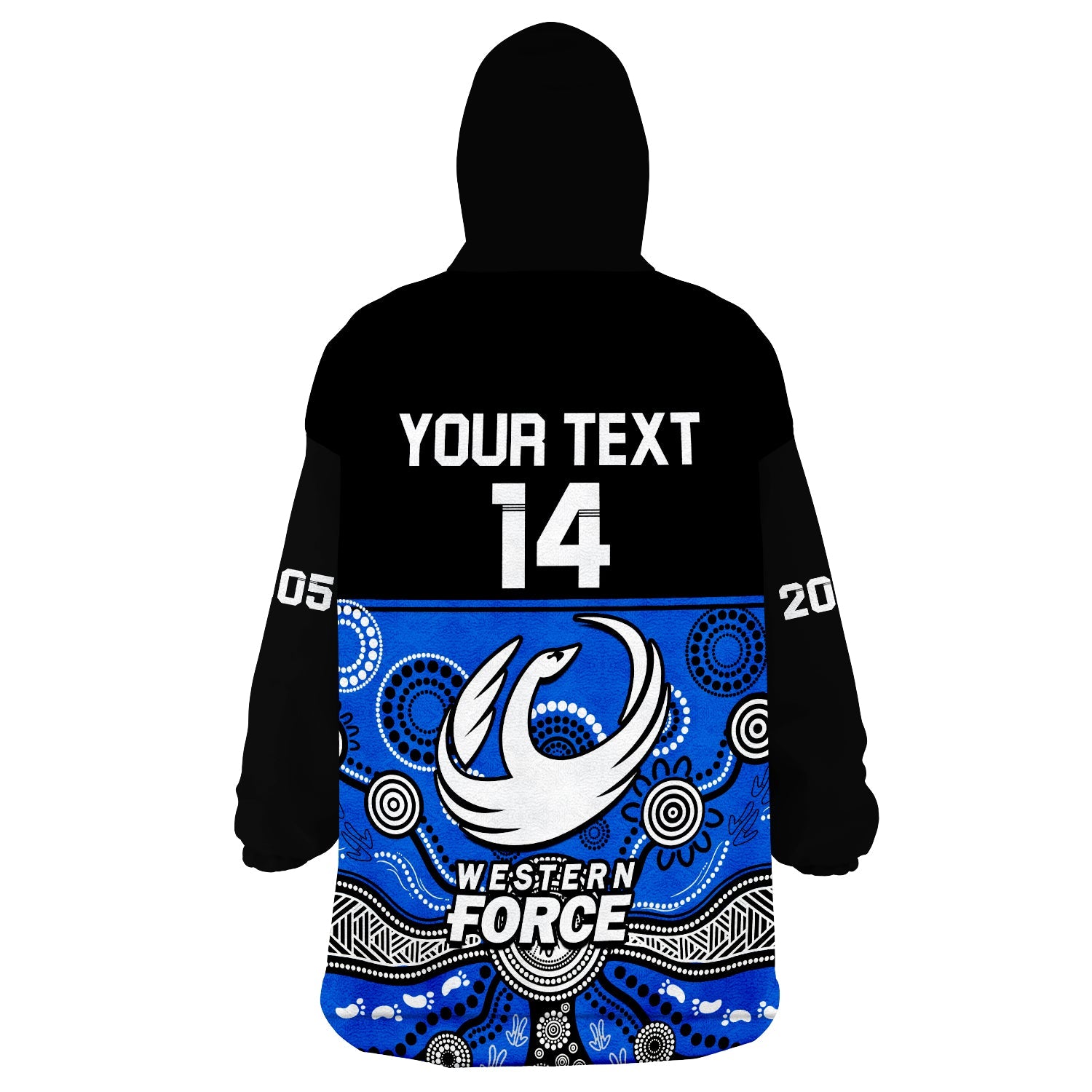 (Custom Text And Number) Western Force Super Rugby 2023 Wearable Blanket Hoodie Est 2005 Indigenous Art - Vibe Hoodie Shop