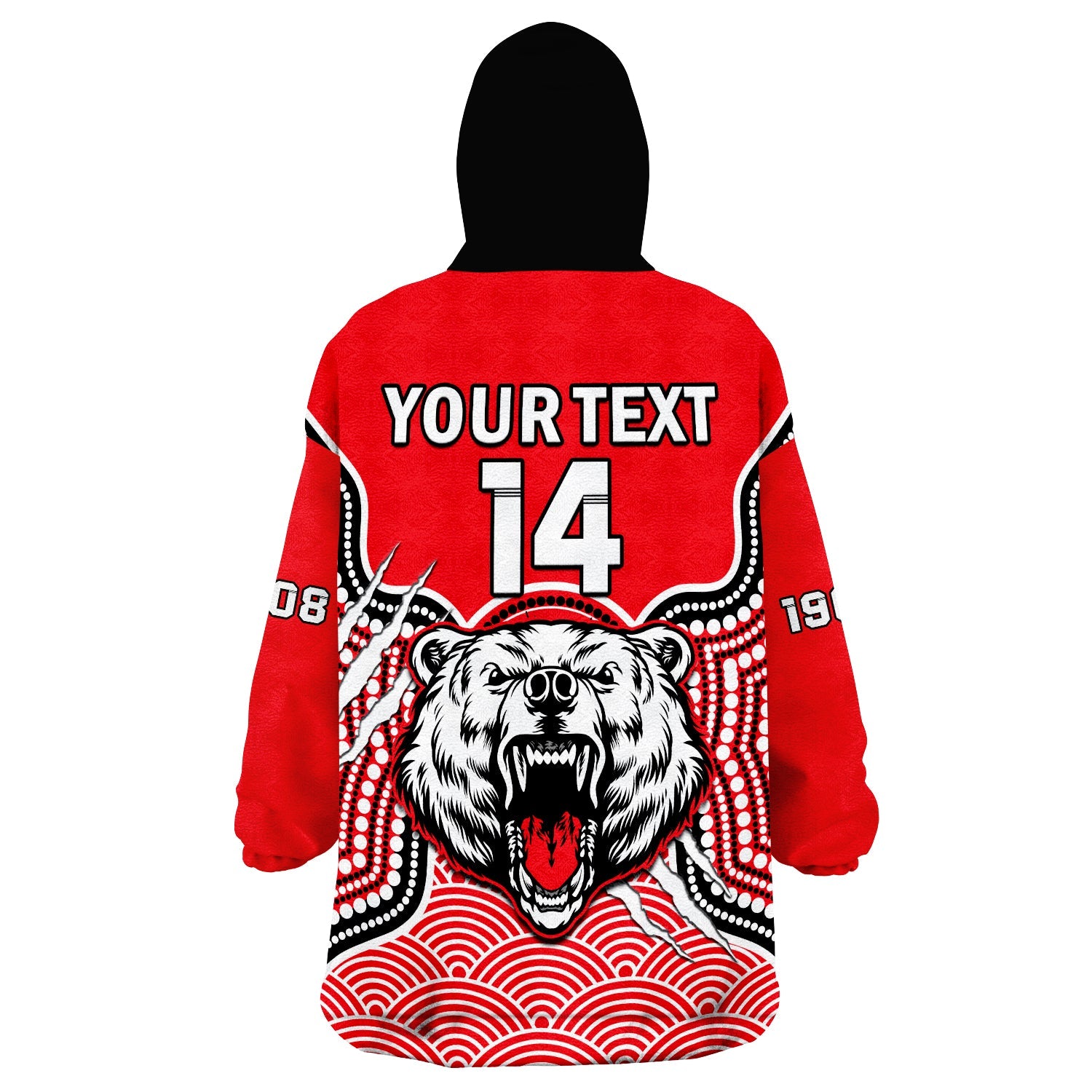 (Custom Text And Number) North Sydney Rugby Wearable Blanket Hoodie Bears 1908 Indigenous Pattern - Vibe Hoodie Shop
