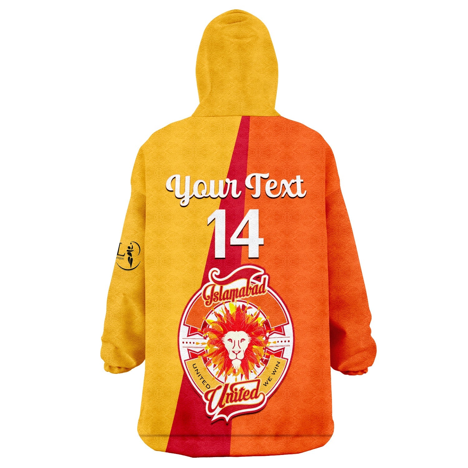 (Custom Text And Number) Islamabad United Cricket Wearable Blanket Hoodie Sherus HBL PSL 2023 Orange Dynamic - Vibe Hoodie Shop