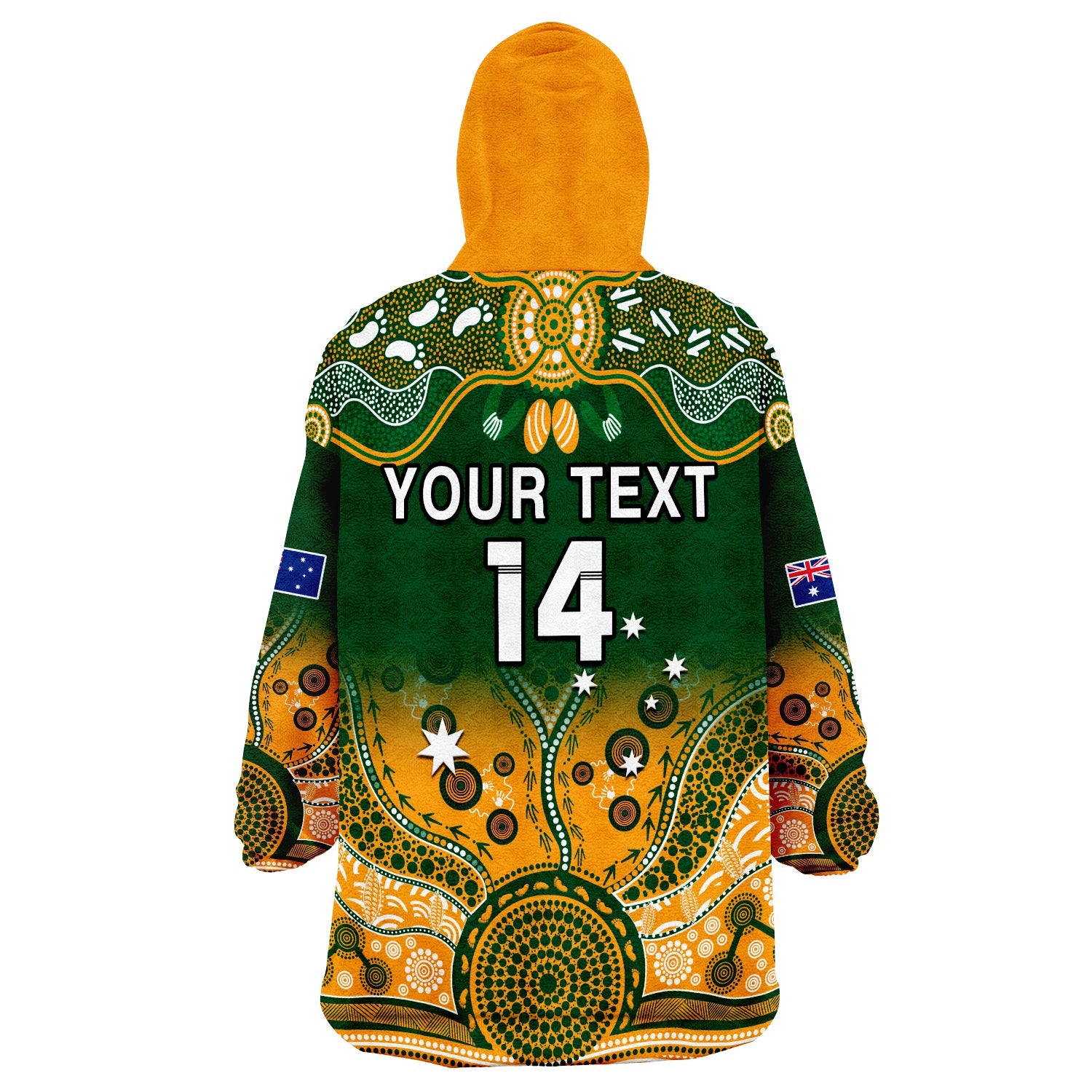 (Custom Text And Number) Australia Rugby Wearable Blanket Hoodie Aussie Sevens Green Indigenous - Vibe Hoodie Shop