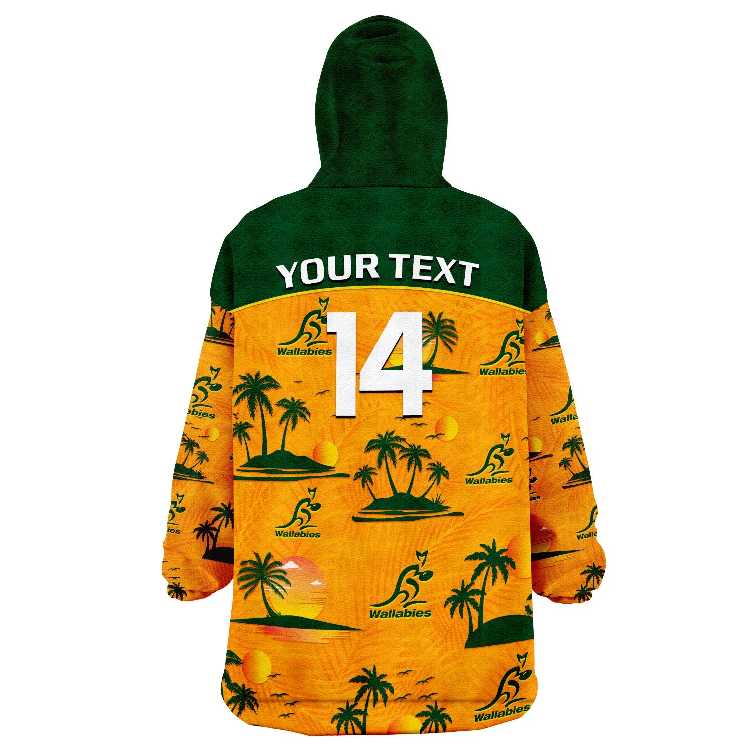 (Custom Text And Number) Wallabies Australian Rugby Wearable Blanket Hoodie Hawaii Style - Vibe Hoodie Shop
