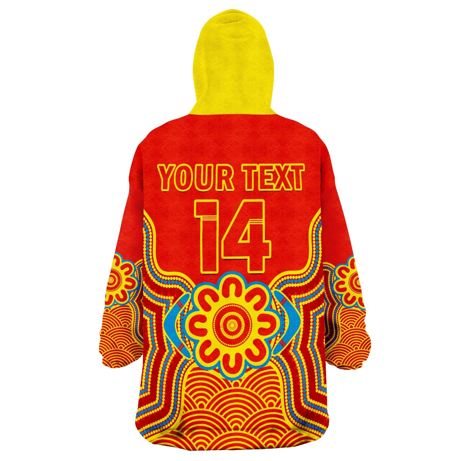 (Custom Text And Number) Gold Coast Football Wearable Blanket Hoodie Suns Indigenous Pattern - Vibe Hoodie Shop