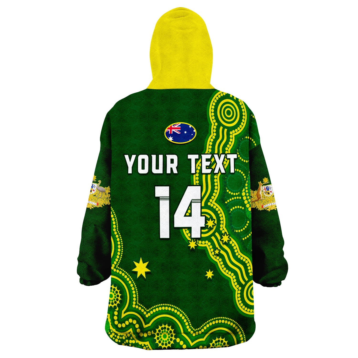 (Custom Text And Number) Australia Rugby Wearable Blanket Hoodie The Kangaroos Champions Pacific Indigenous - Vibe Hoodie Shop