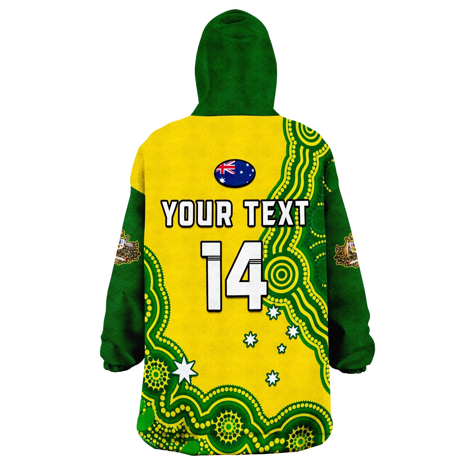 (Custom Text And Number) Australia Rugby Wearable Blanket Hoodie Jillaroos Champions Indigenous Yellow Style - Vibe Hoodie Shop