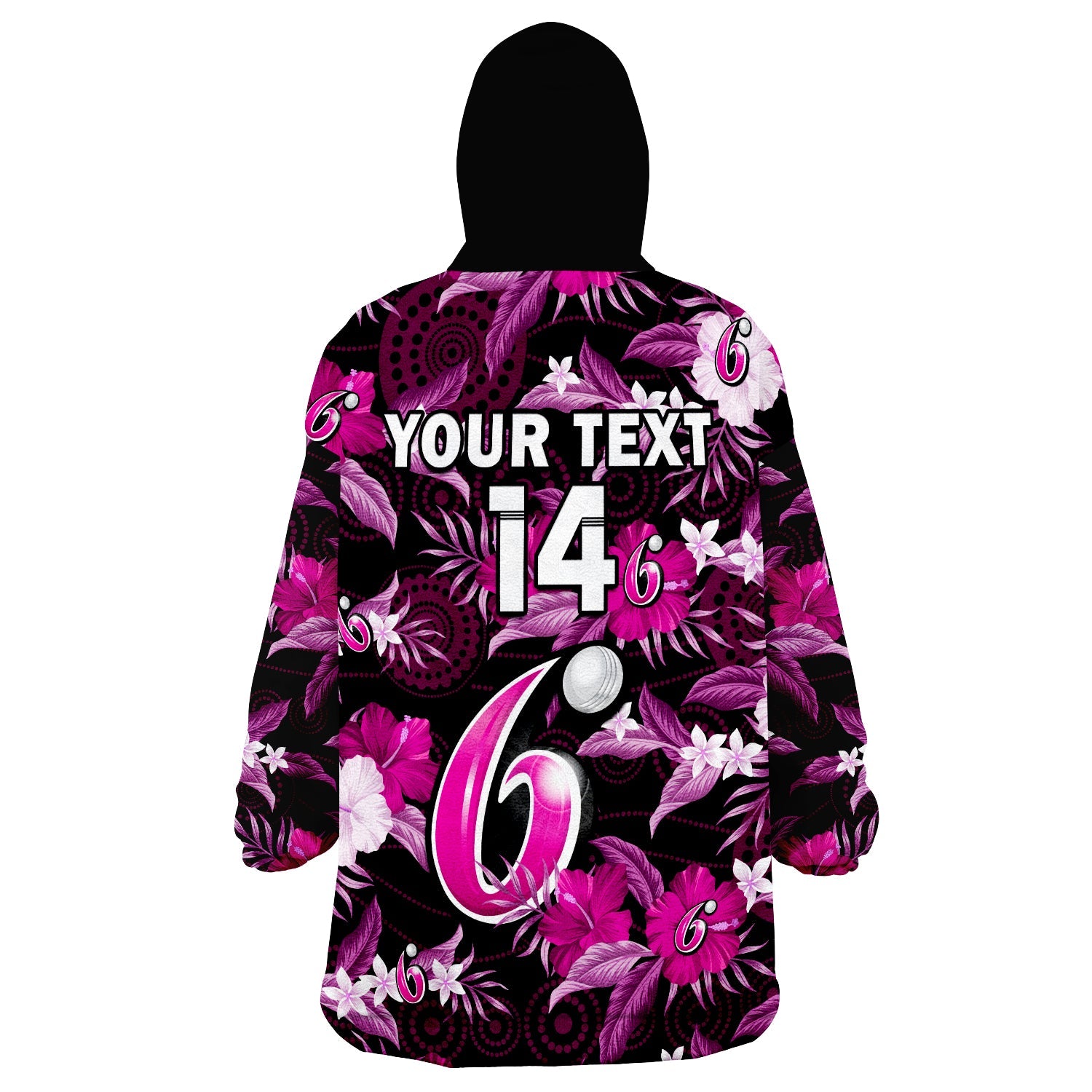 (Custom Text And Number) Sydney Sixers Cricket Wearable Blanket Hoodie Aboriginal Art Mix Tropical Flowers - Vibe Hoodie Shop