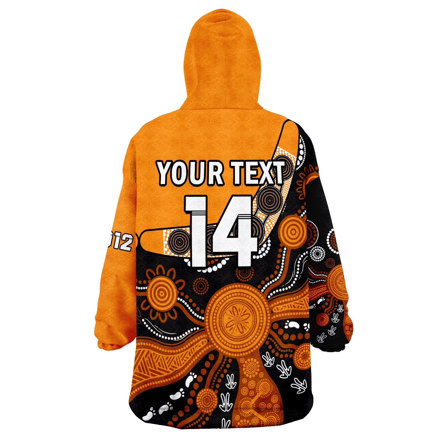 (Custom Text And Number) Greater Western Sydney Football Wearable Blanket Hoodie Giants 2012 Boomerang Indigenous Pattern - Vibe Hoodie Shop