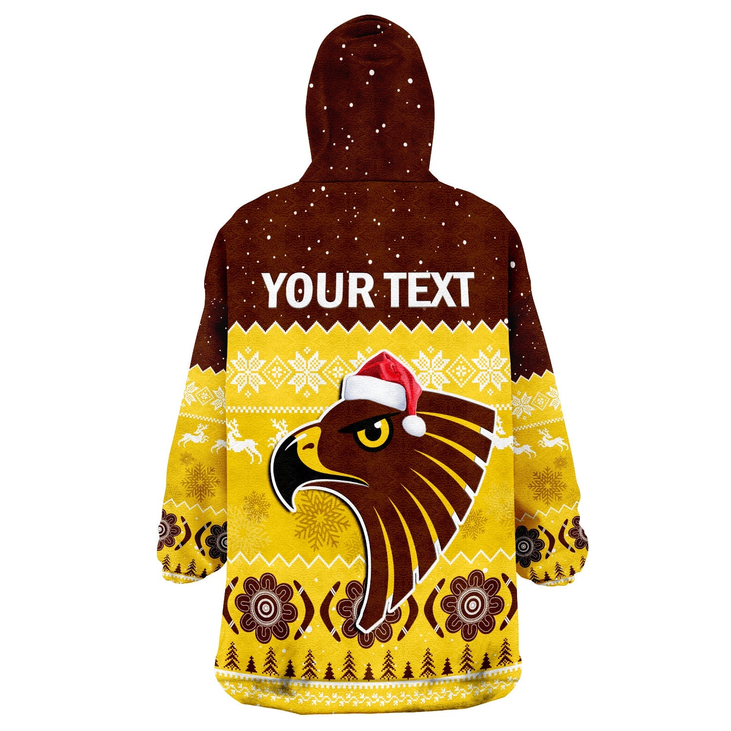 (Custom Personalised) Hawthorn Football Wearable Blanket Hoodie Hawks Indigenous Merry Christmas - Vibe Hoodie Shop