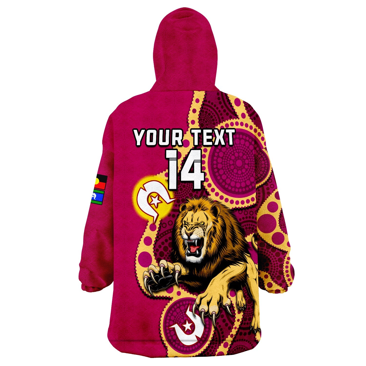 (Custom Text And Number) Brisbane Lions Football NAIDOC 2023 Wearable Blanket Hoodie For Our Elders Indigenous Art - Vibe Hoodie Shop
