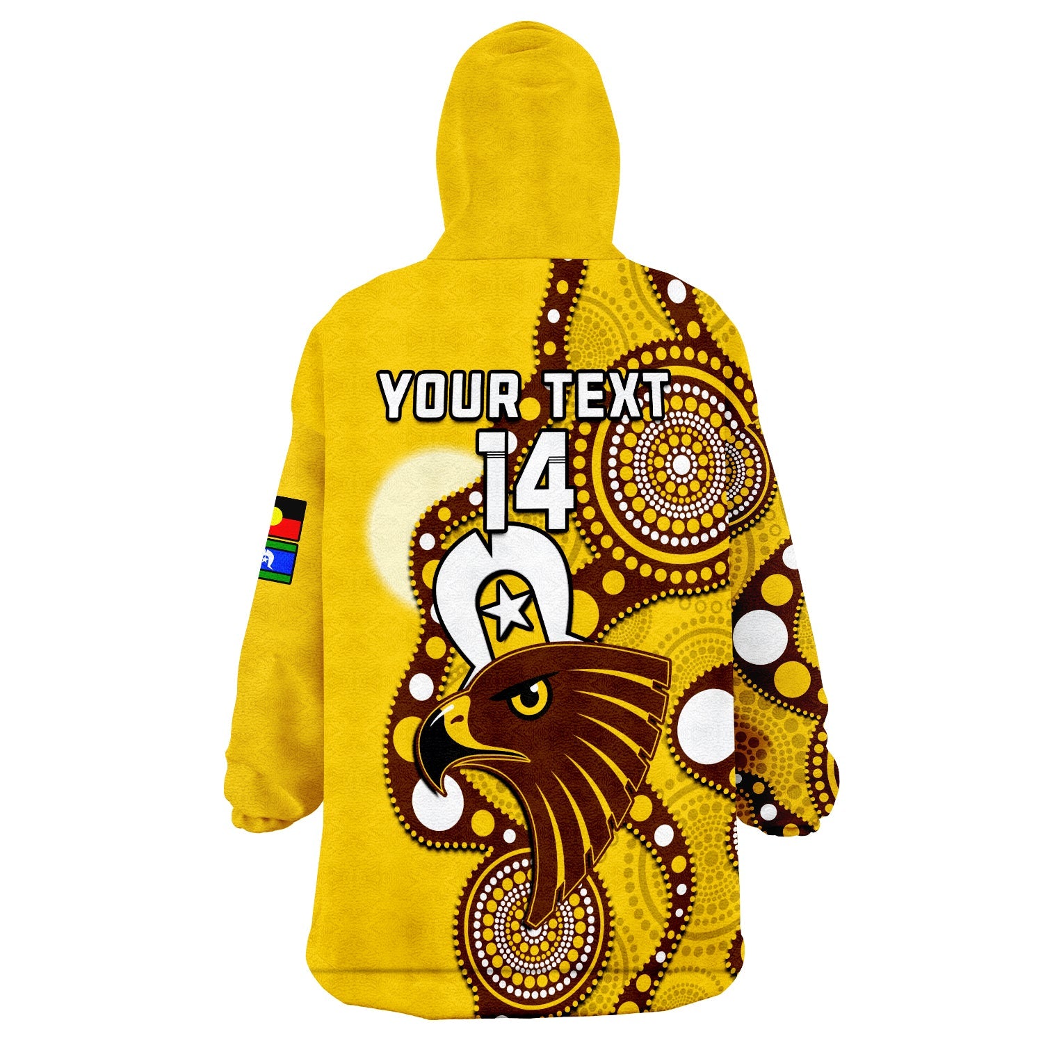 (Custom Text And Number) Hawthorn Football NAIDOC 2023 Wearable Blanket Hoodie Hawks For Our Elders Indigenous - Vibe Hoodie Shop