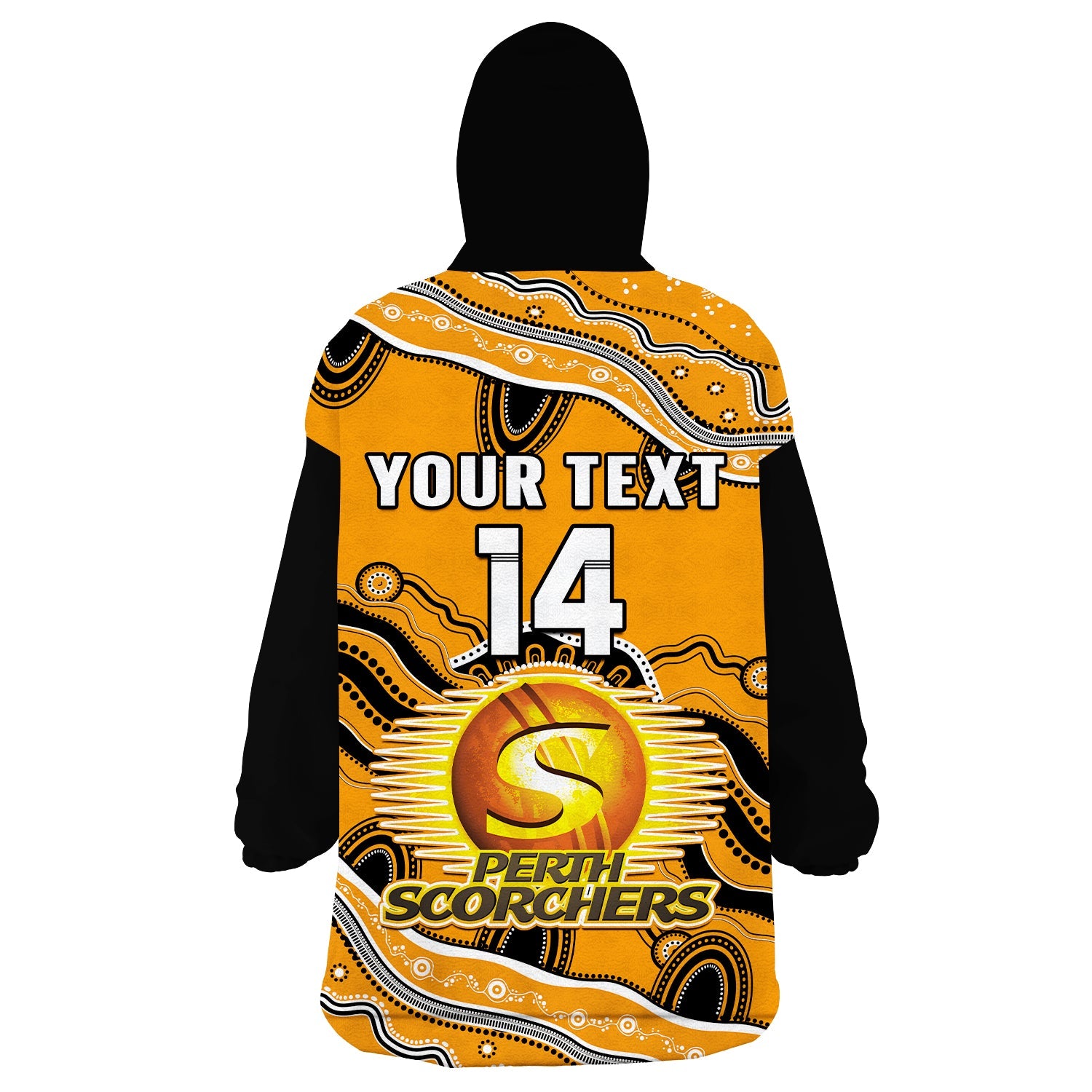 (Custom Text And Number) Perth Scorchers Cricket Wearable Blanket Hoodie Aboriginal Painting - Vibe Hoodie Shop