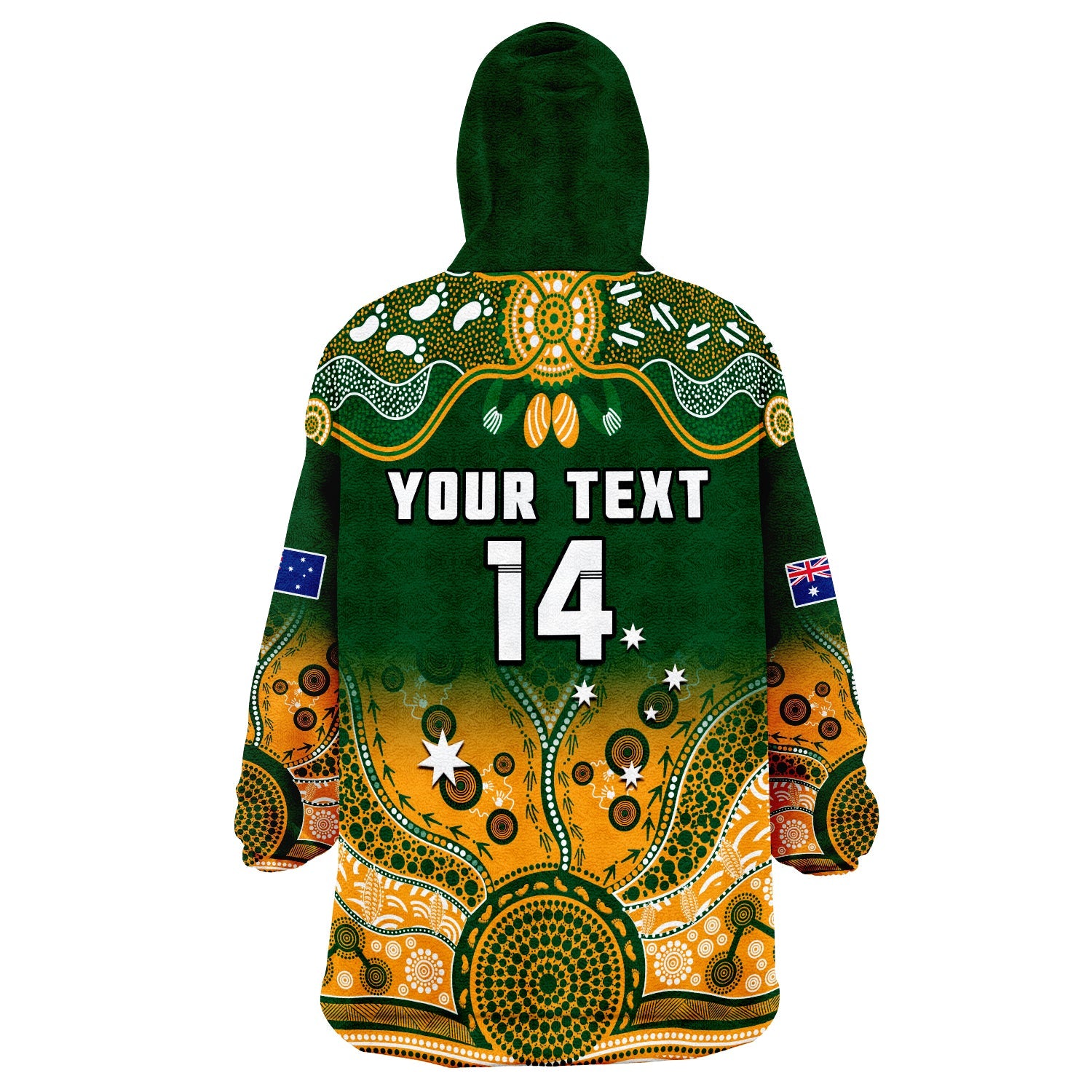 (Custom Text And Number) Australia Rugby Wearable Blanket Hoodie Wallabies Kangaroo Green Aboriginal - Vibe Hoodie Shop