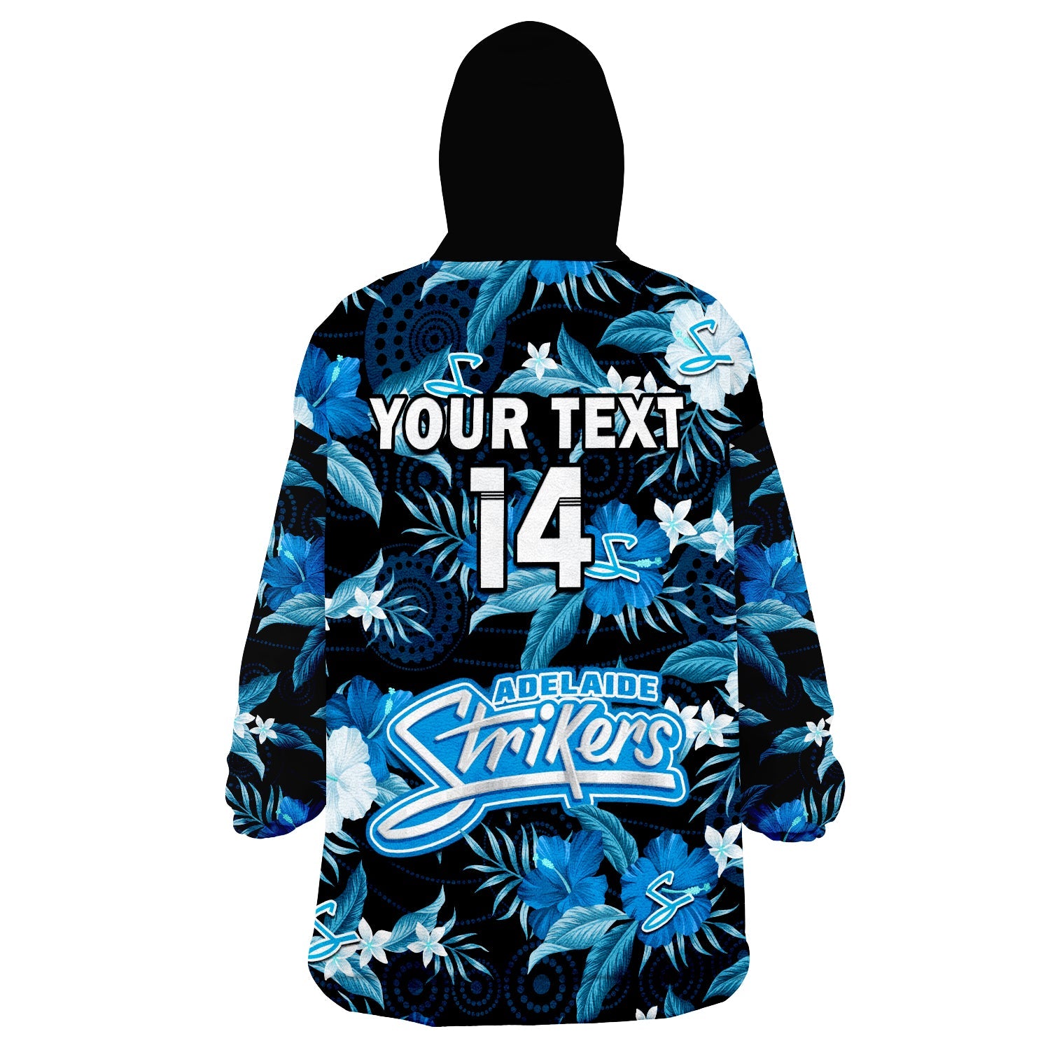 (Custom Text And Number) Adelaide Strikers Cricket Wearable Blanket Hoodie Aboriginal Art Mix Tropical Flowers - Vibe Hoodie Shop