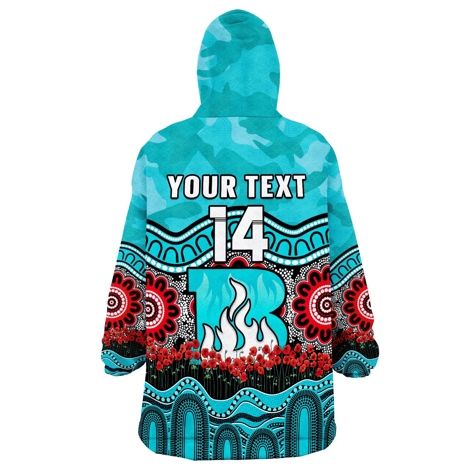 (Custom Text And Number) Brisbane Heat Cricket ANZAC Wearable Blanket Hoodie Poppy Aboriginal Camouflage - Vibe Hoodie Shop